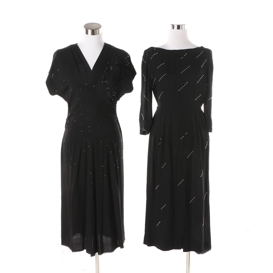 Women's Vintage Black Crepe Embellished Cocktail Dresses