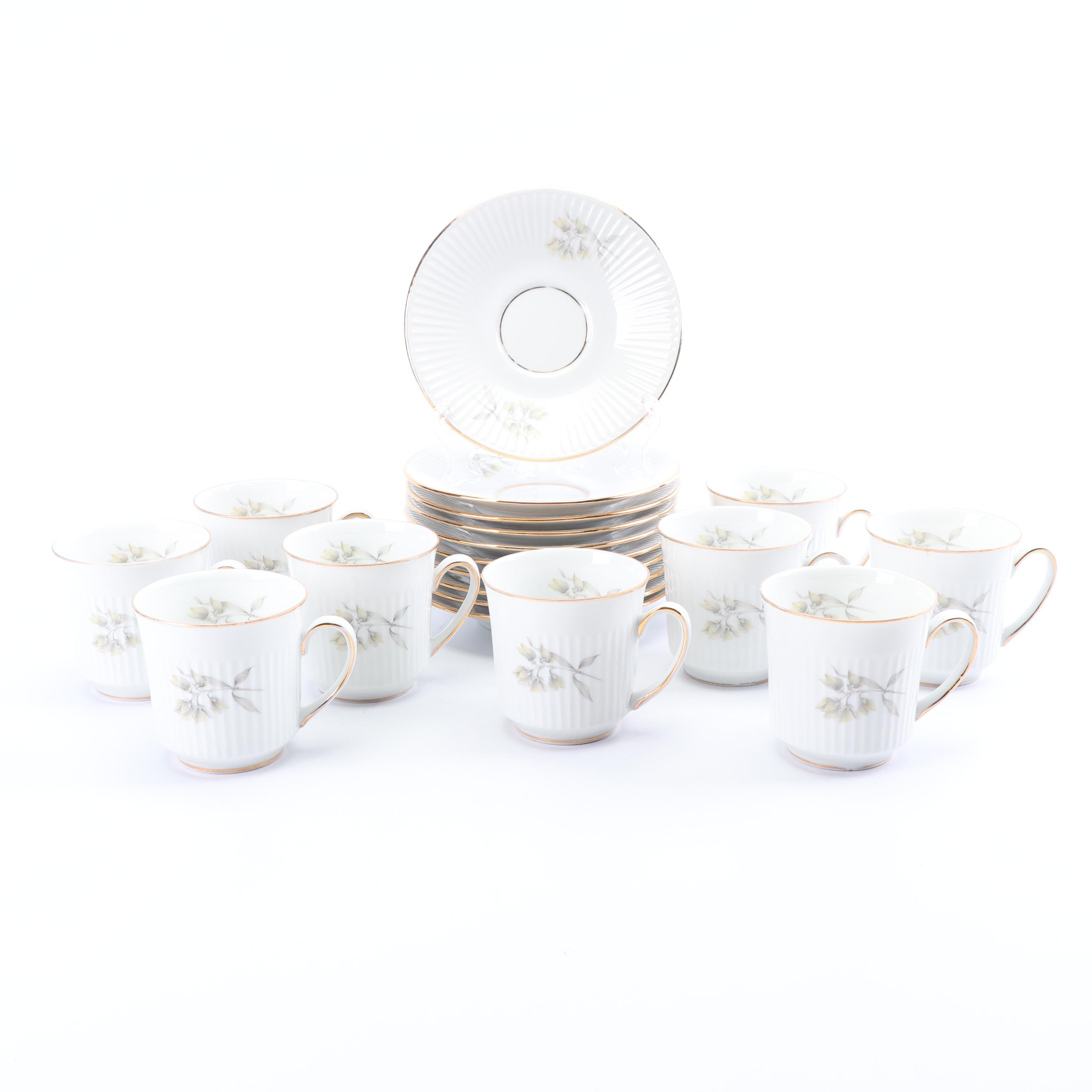 Vintage Eschenbach Bavarian Floral Porcelain Teacups with Saucers