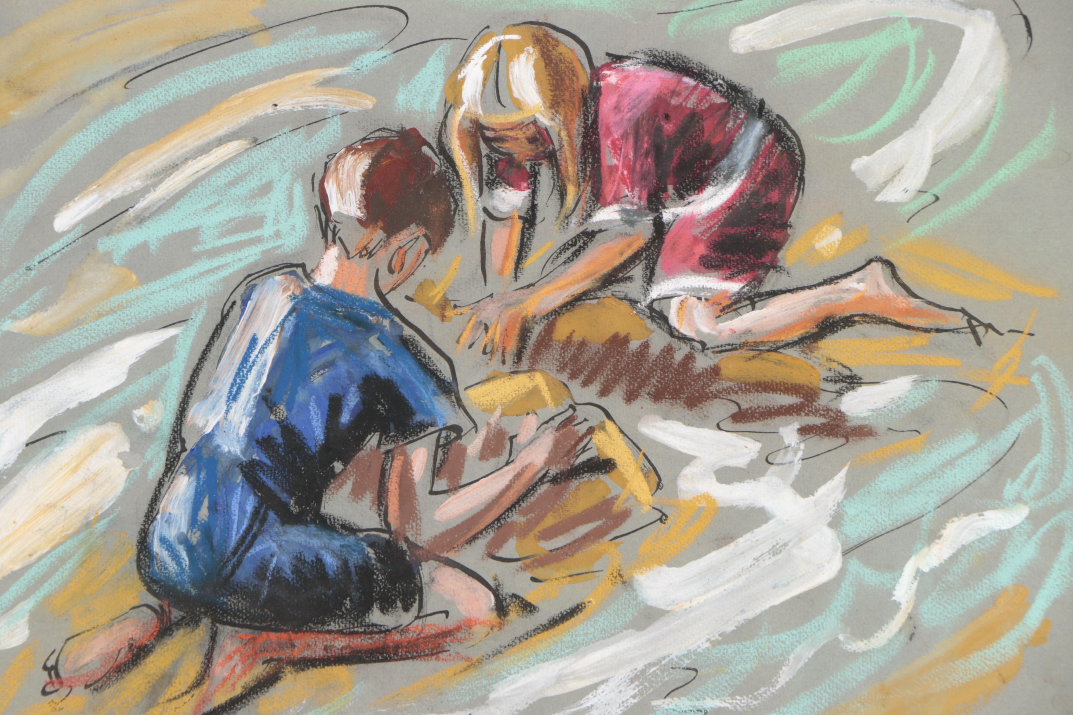 Figural Mixed Media Drawing