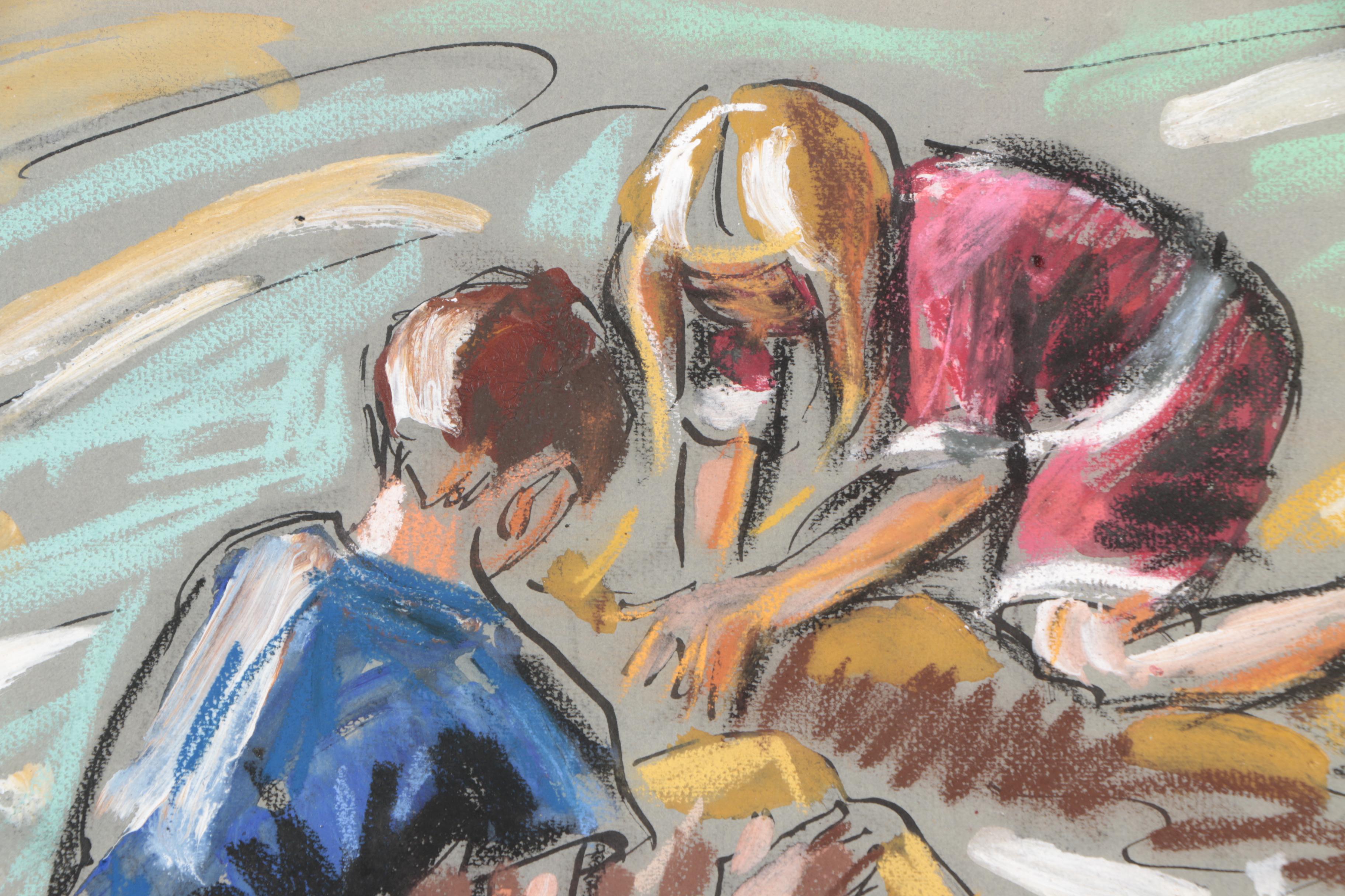 Figural Mixed Media Drawing