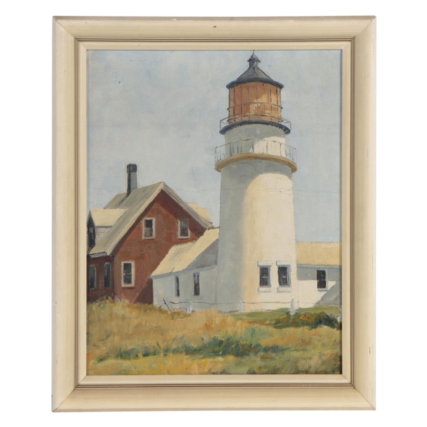 Early-Mid 20th Century Oil Painting of Lighthouse