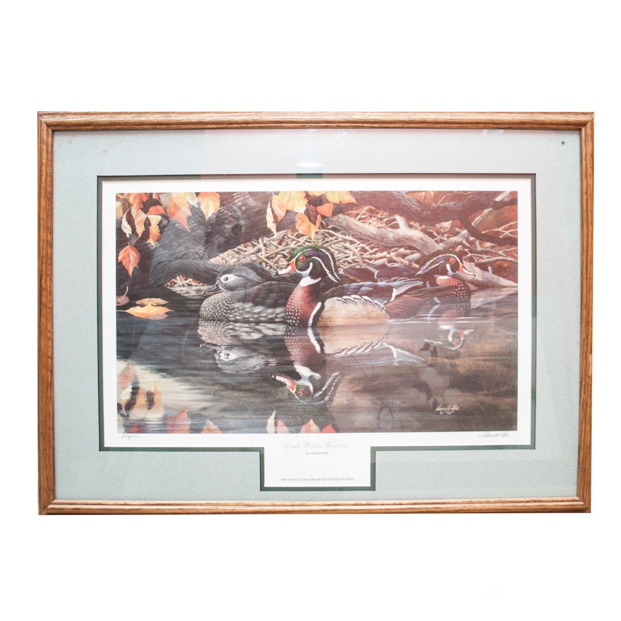 Vintage Limited Edition Offset Lithograph "Dark Water Woodies" by Harold Roe