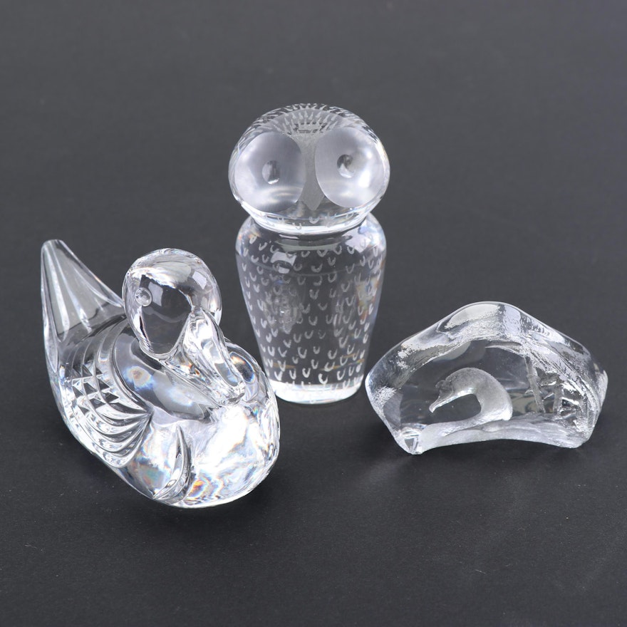 Waterford Crystal, Mats Jonasson and Kosta Boda Crystal Bird Figurines