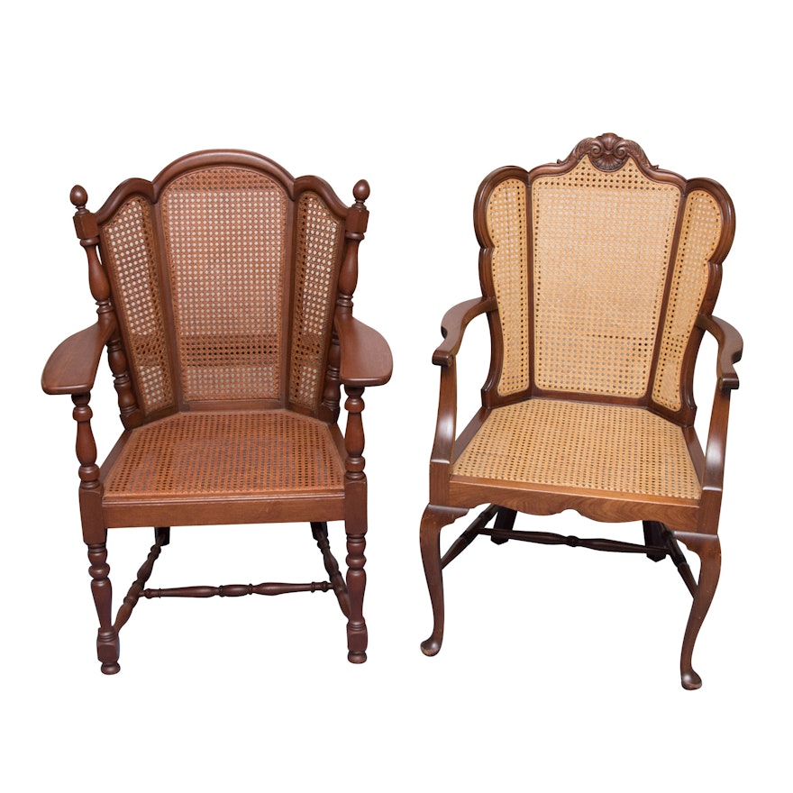 Vintage Walnut and Cane Chairs
