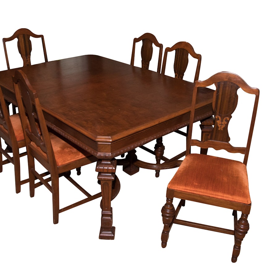 Vintage Walnut Dining Room Table and Chairs