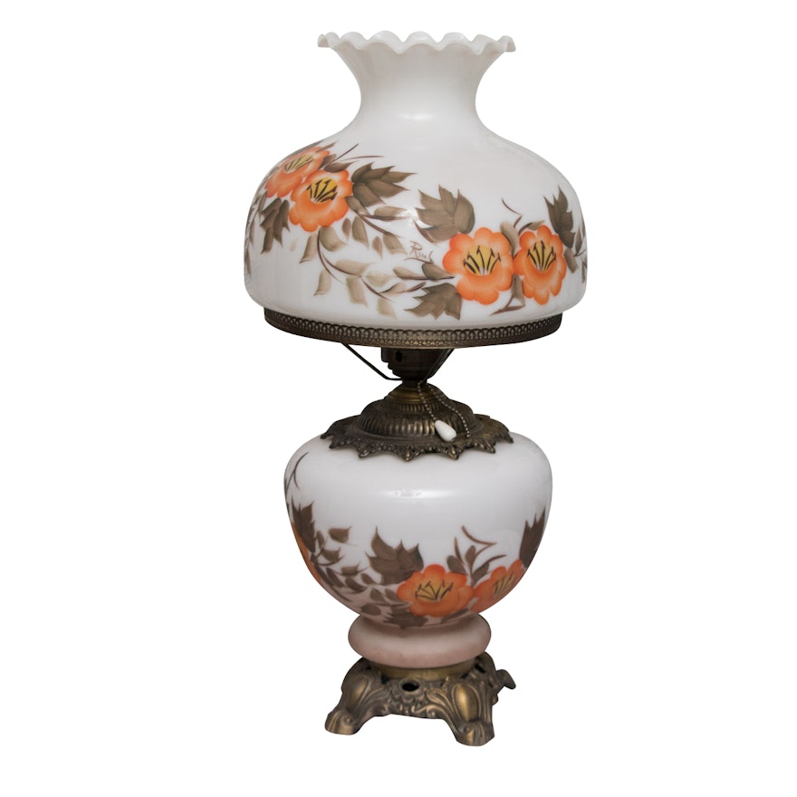 Vintage Hand Painted Floral Banquet Lamp