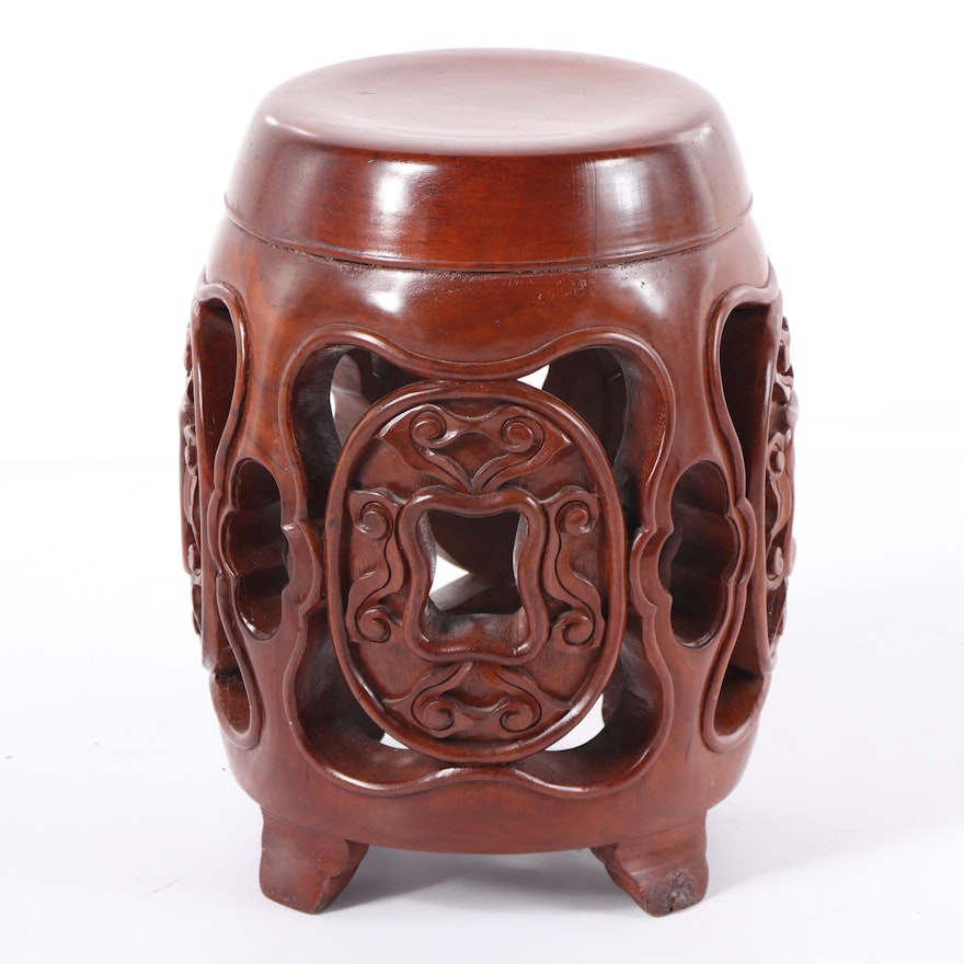 Chinese Carved Wood Garden Stool