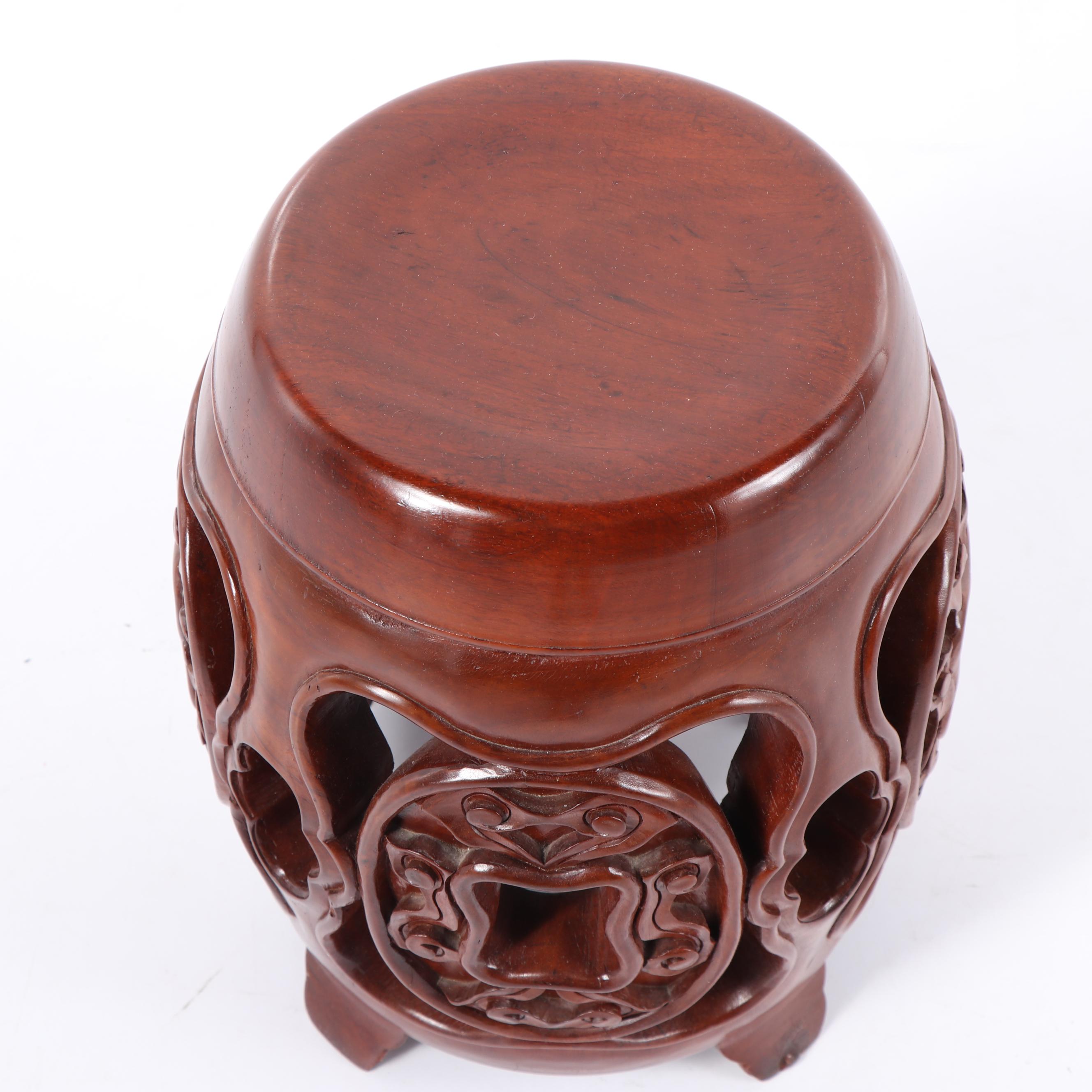 Chinese Carved Wood Garden Stool