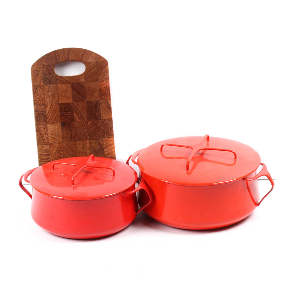 Vintage Dansk Kobenstyle Enamel Cookware and Cutting Board