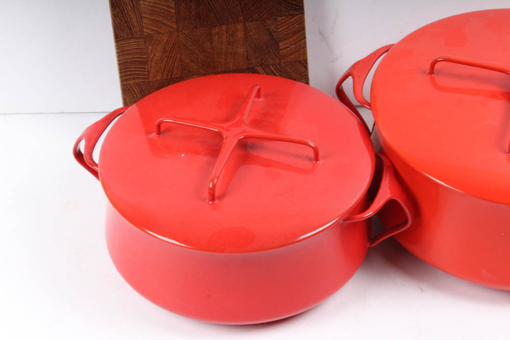 Vintage Dansk Kobenstyle Enamel Cookware and Cutting Board