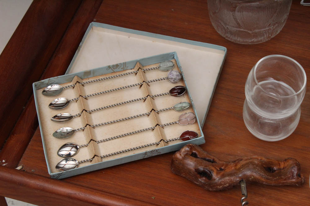 Danish Modern Style Bar Cart with Mid Century Barware