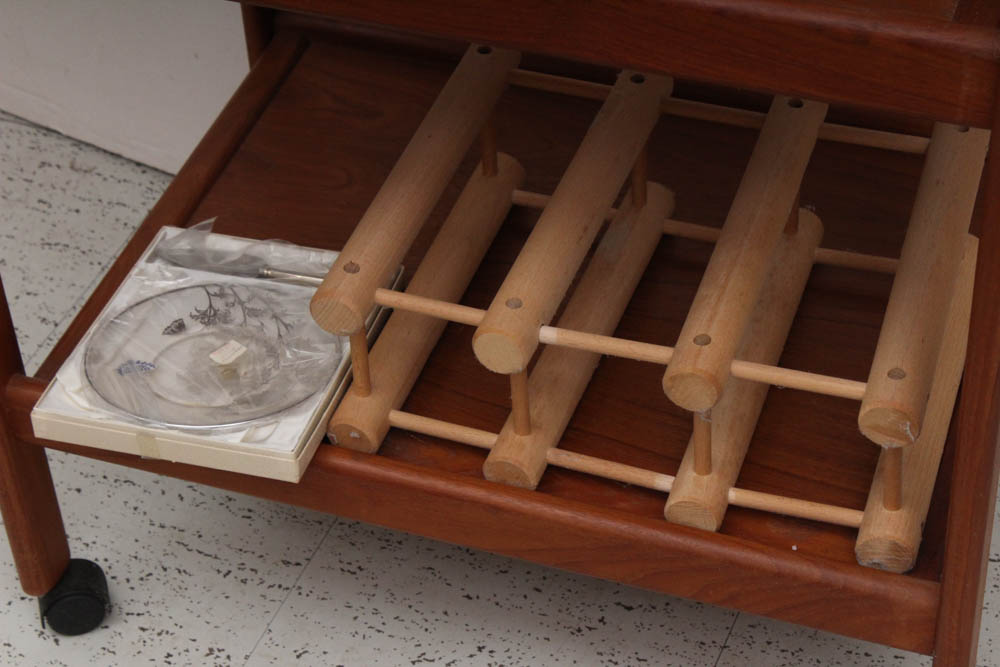 Danish Modern Style Bar Cart with Mid Century Barware