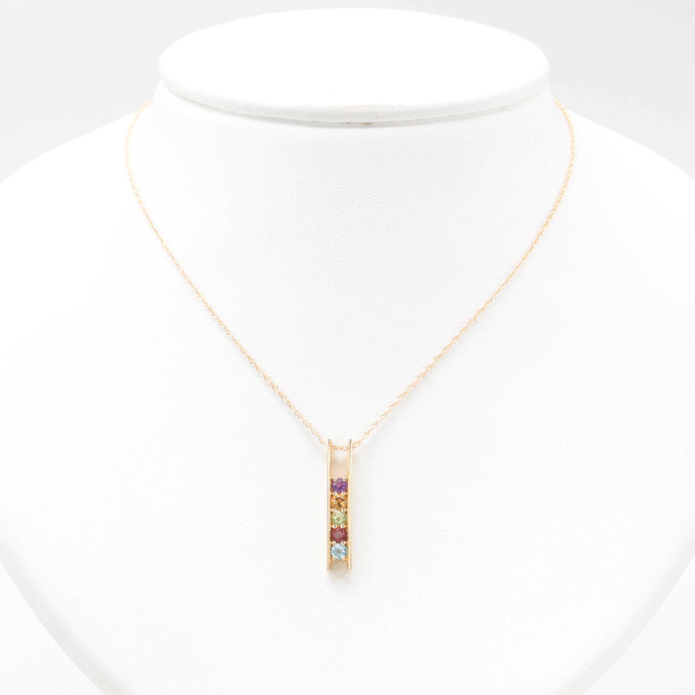 14K Yellow Gold Gemstone Bar Pendant