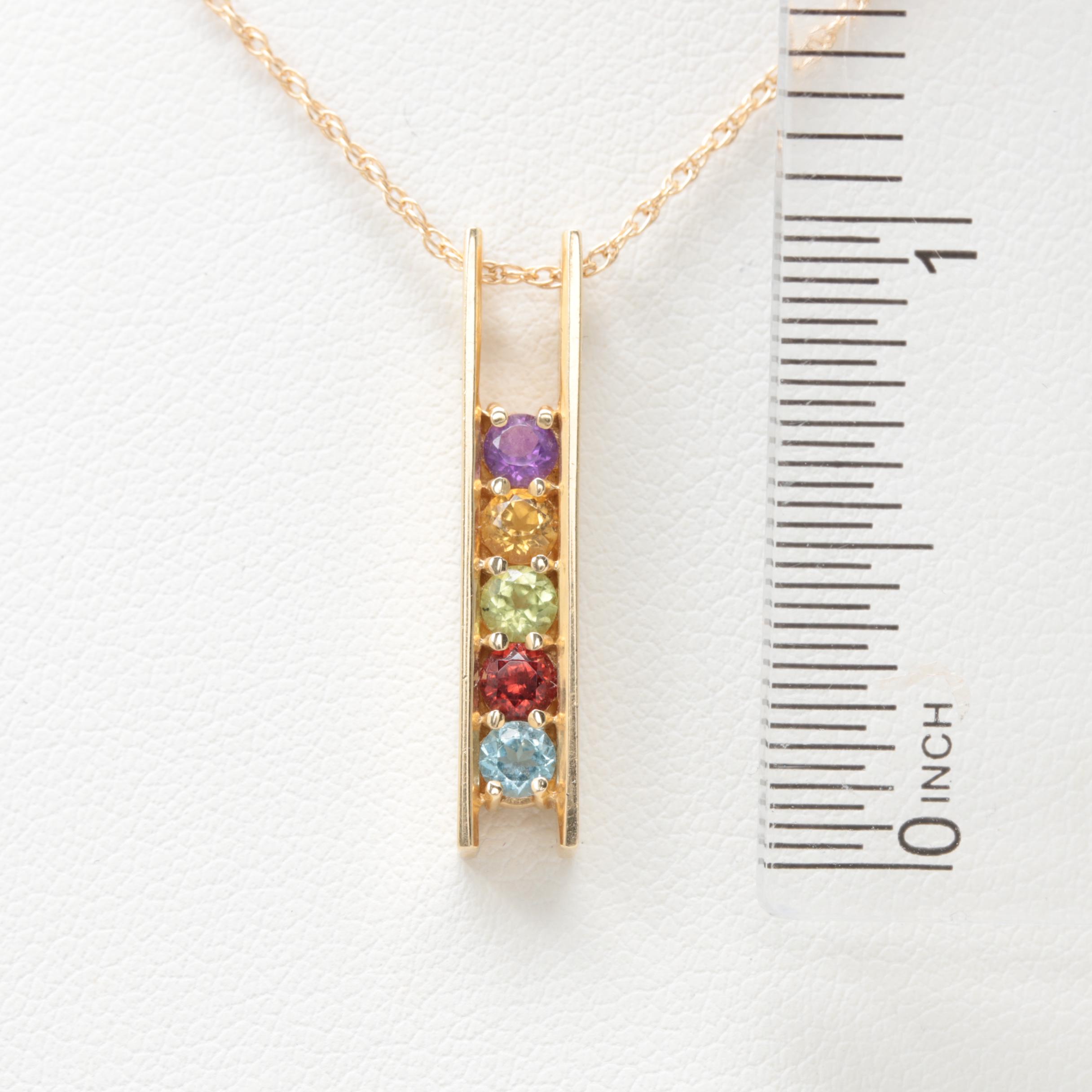 14K Yellow Gold Gemstone Bar Pendant