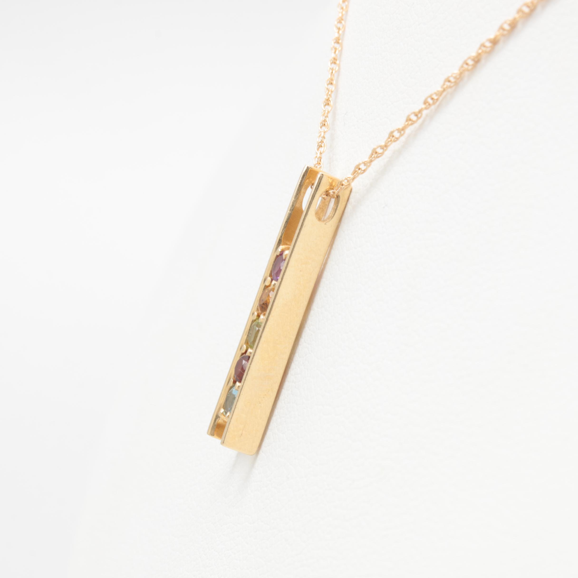 14K Yellow Gold Gemstone Bar Pendant