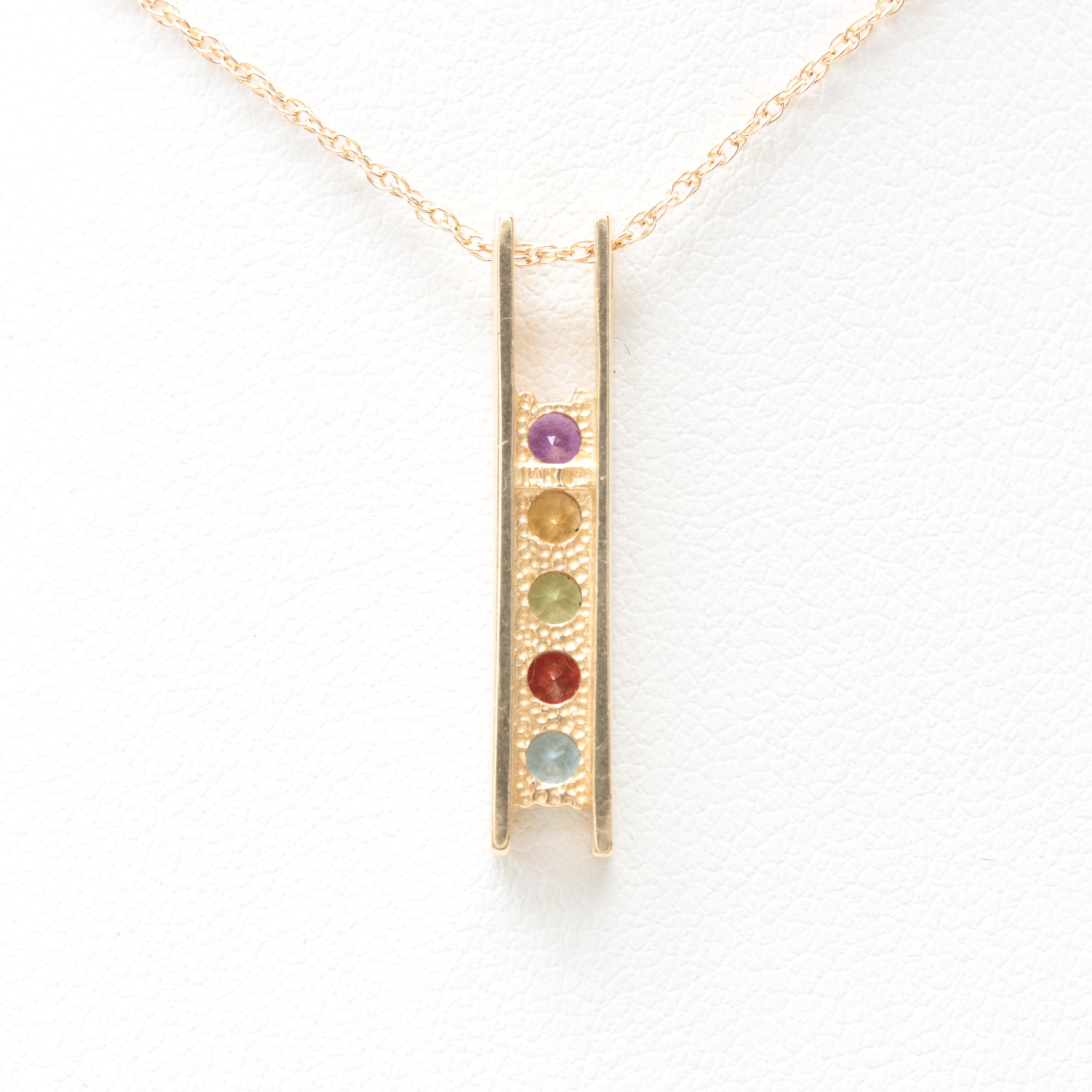 14K Yellow Gold Gemstone Bar Pendant