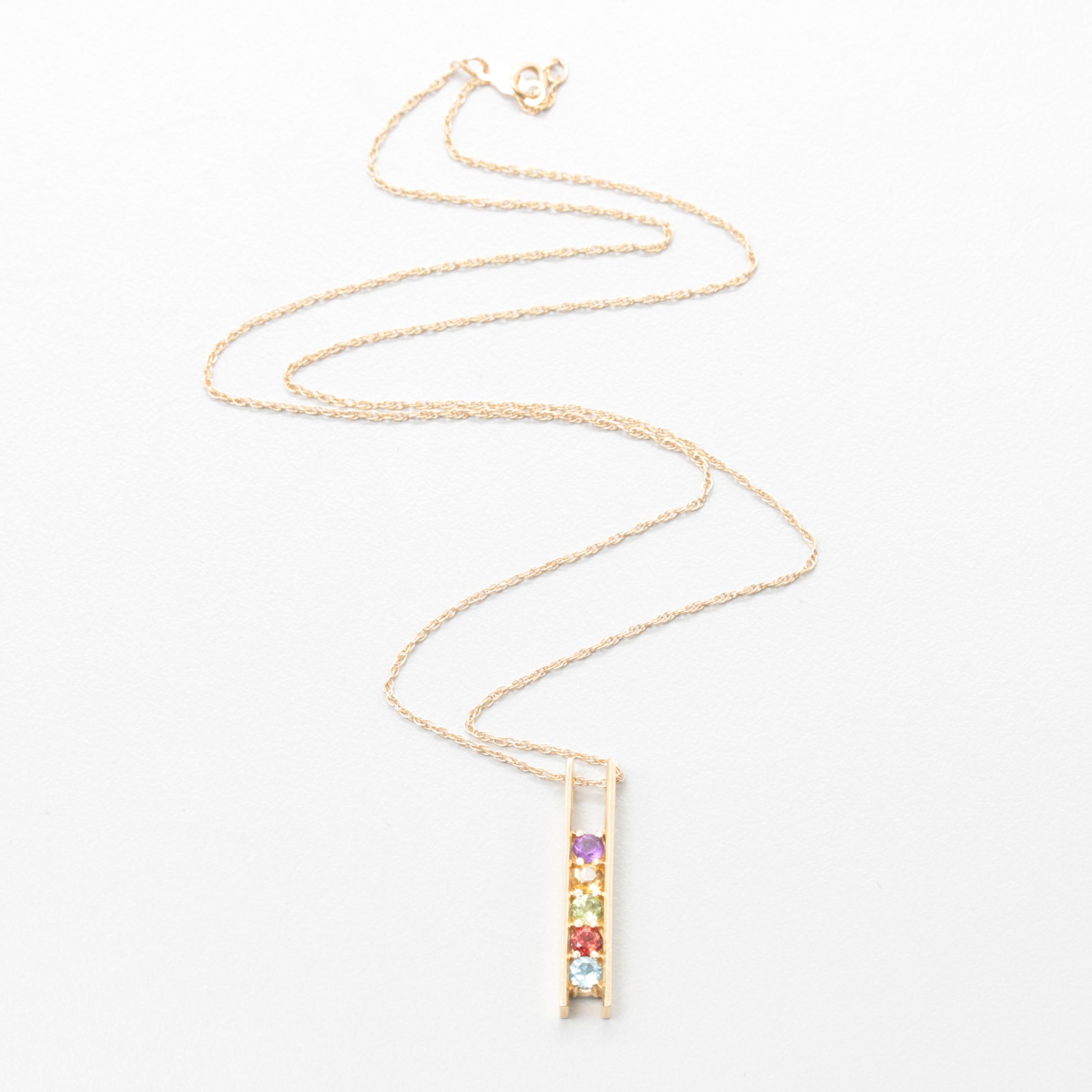 14K Yellow Gold Gemstone Bar Pendant