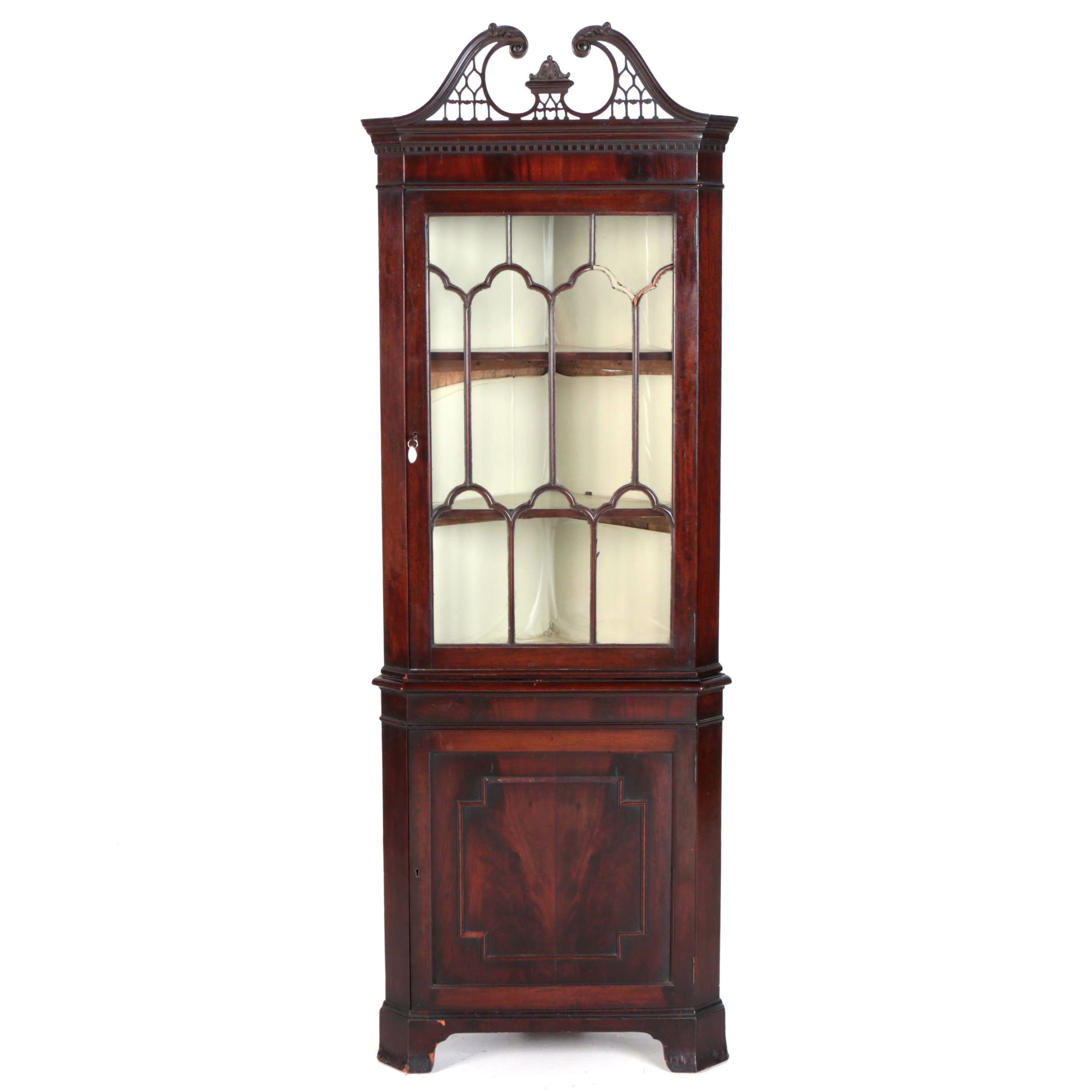 Antique Federal Mahogany Corner China Cabinet