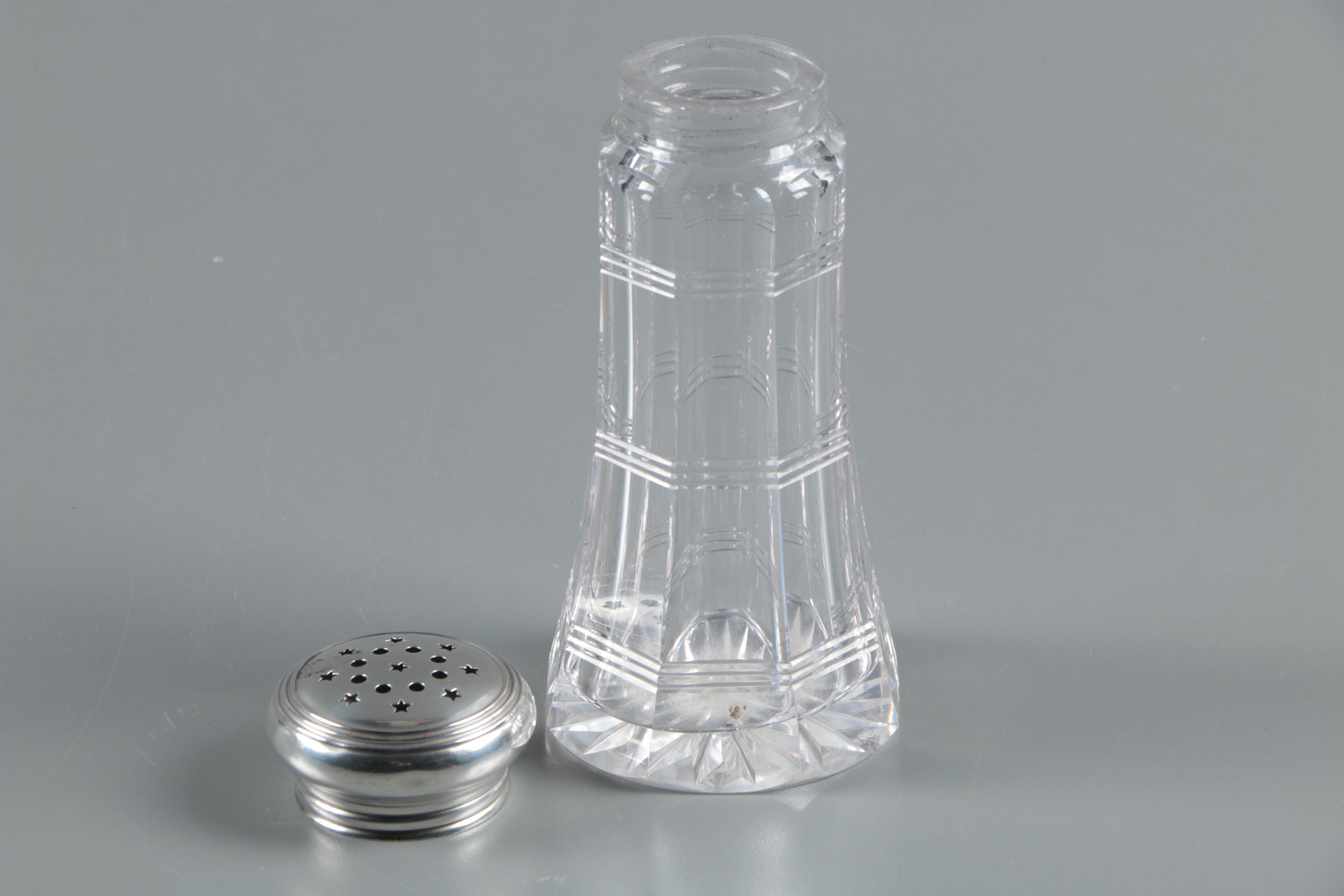 Wilcox Silver Plate Co. Sterling Lidded Crystal Cut Muffineer