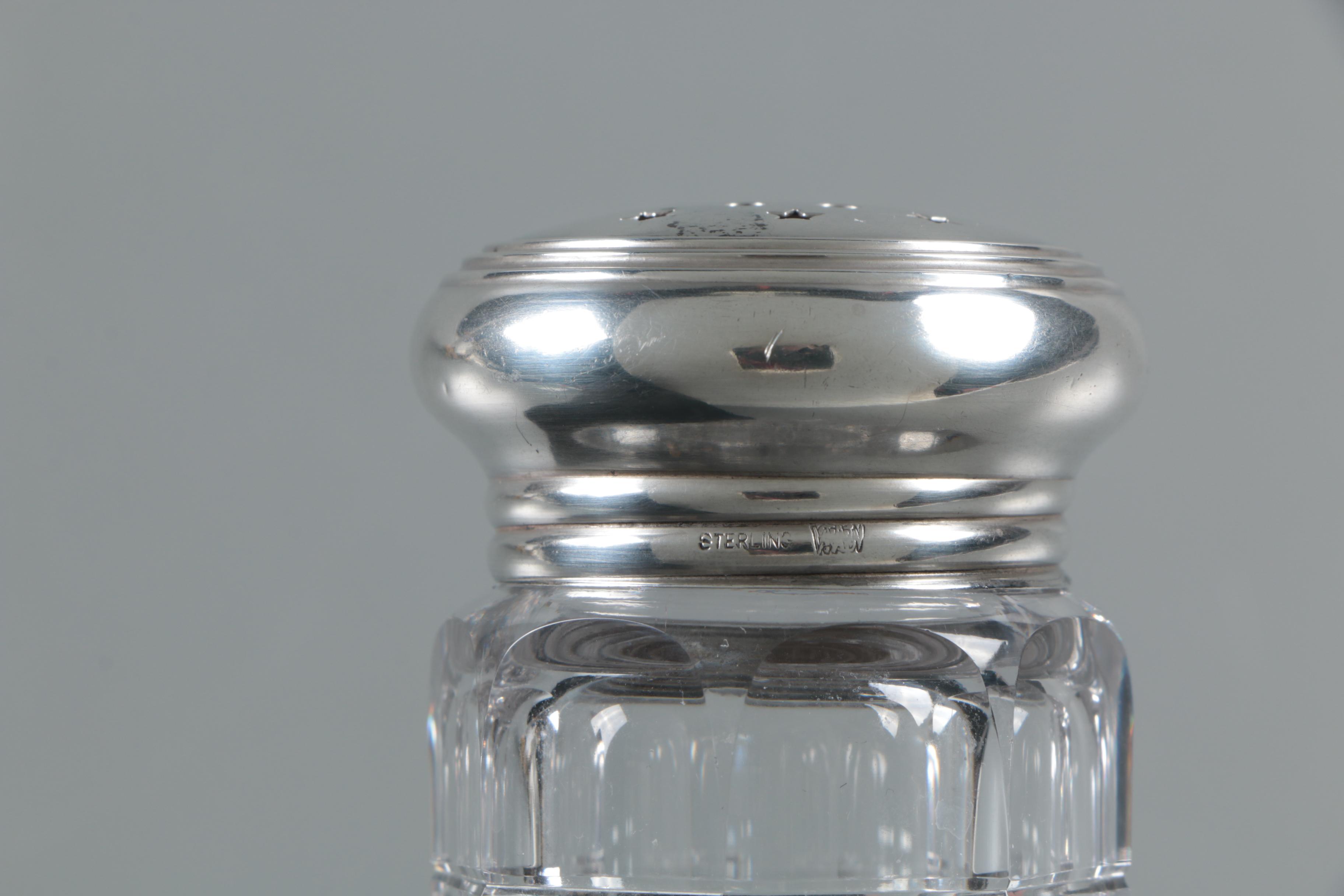 Wilcox Silver Plate Co. Sterling Lidded Crystal Cut Muffineer