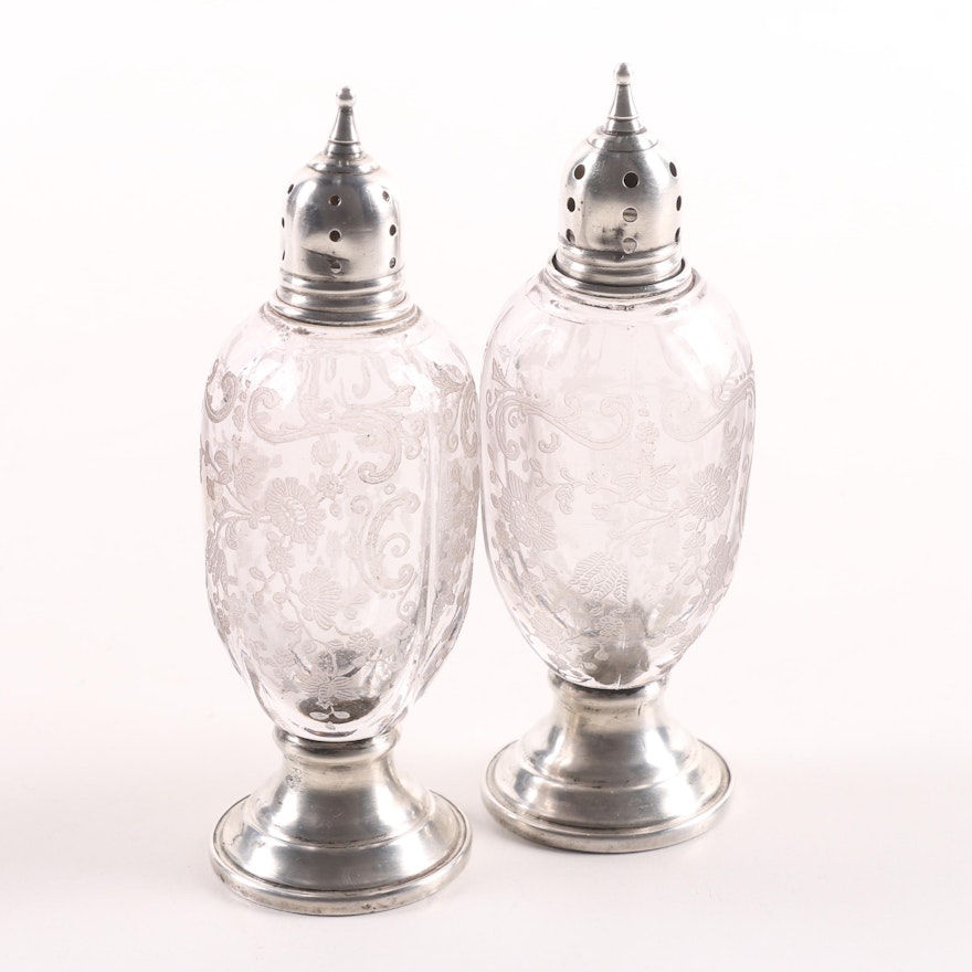 Sheffield Silver Co. Weighted Sterling and Glass Salt and Pepper Shaker Set