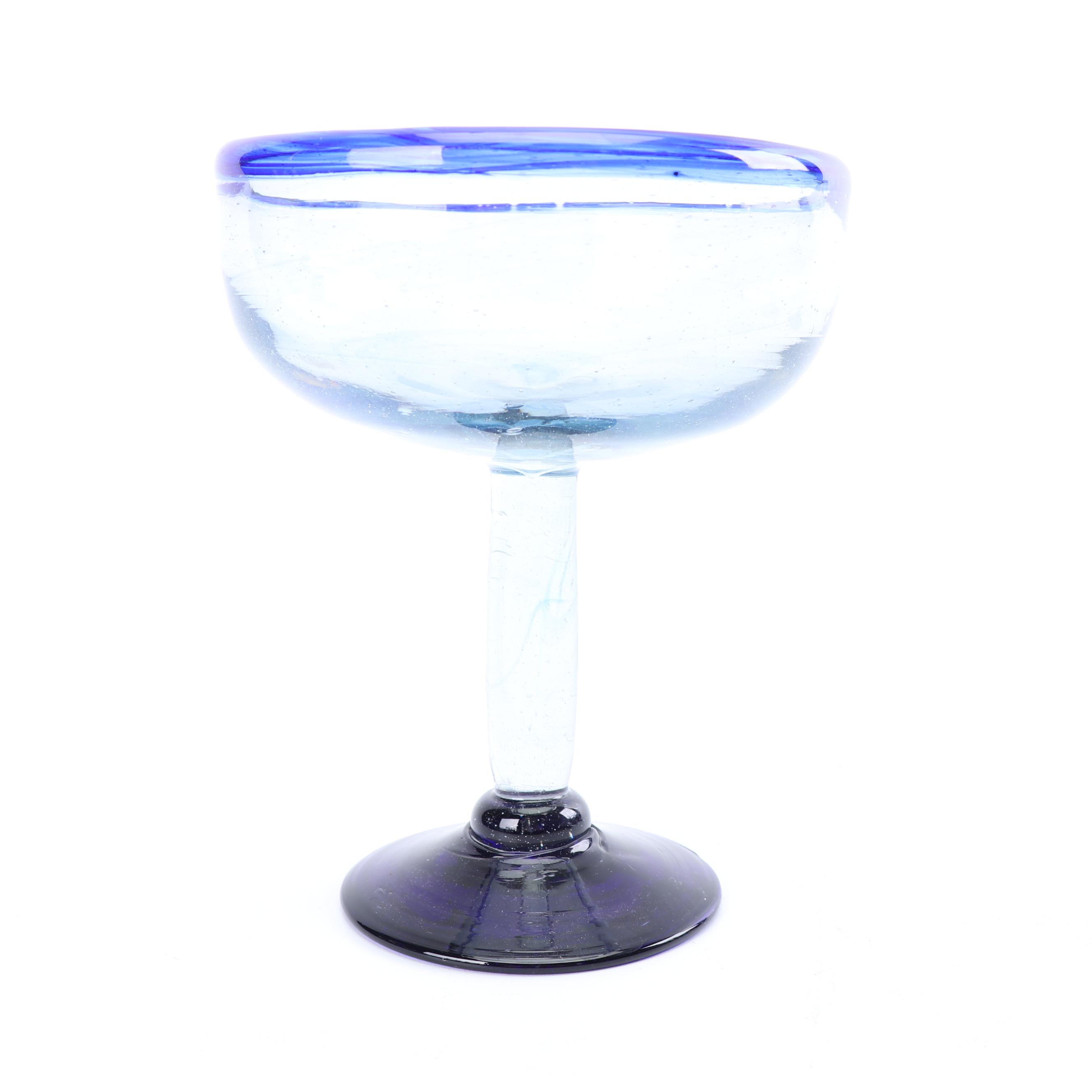 Assortment of Hand-Blown Cobalt Rimmed Glass Stemware