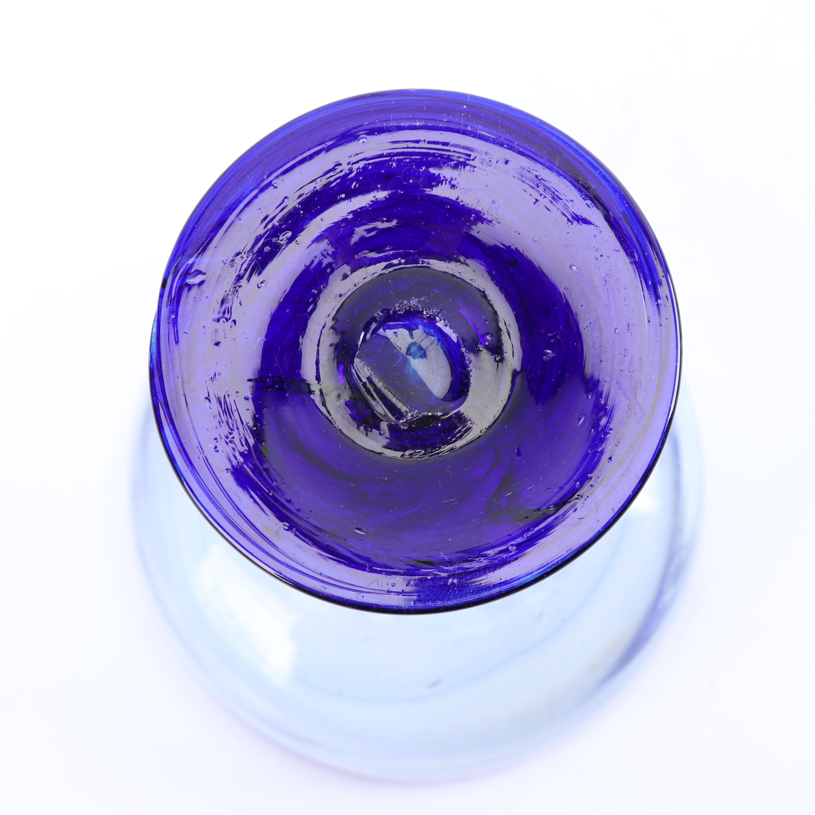 Assortment of Hand-Blown Cobalt Rimmed Glass Stemware