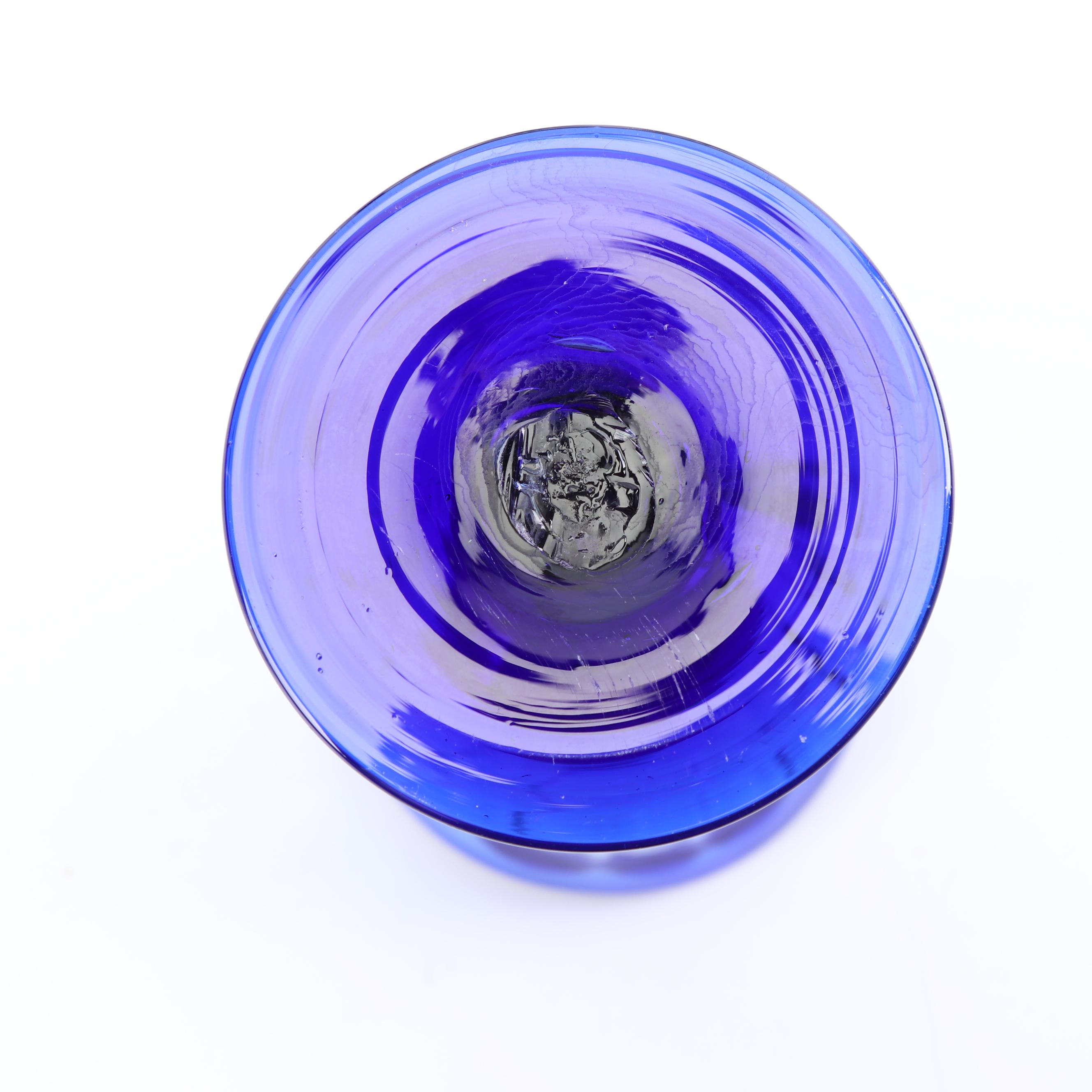 Assortment of Hand-Blown Cobalt Rimmed Glass Stemware