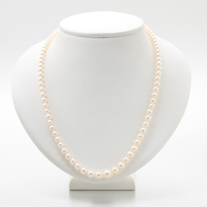 Mikimoto 10K Yellow Gold Cultured Pearl Graduated Strand Necklace