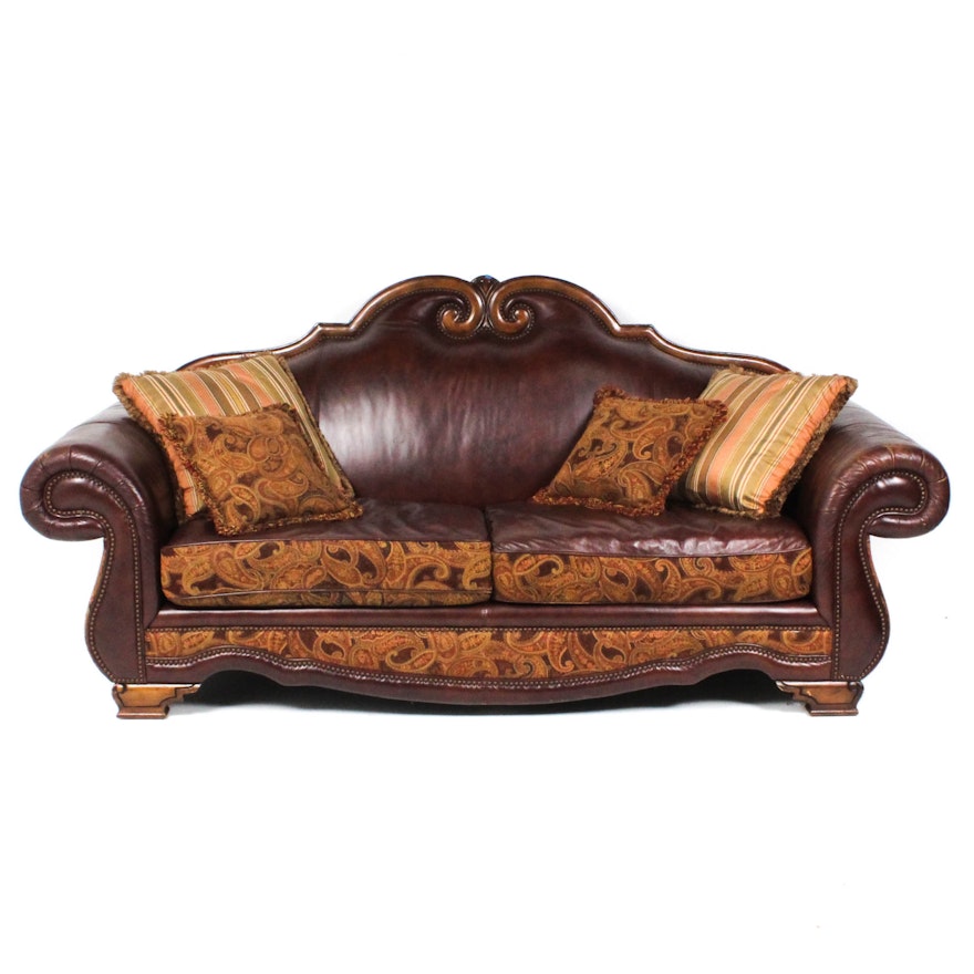 Michael Amini Leather and Paisley Sofa