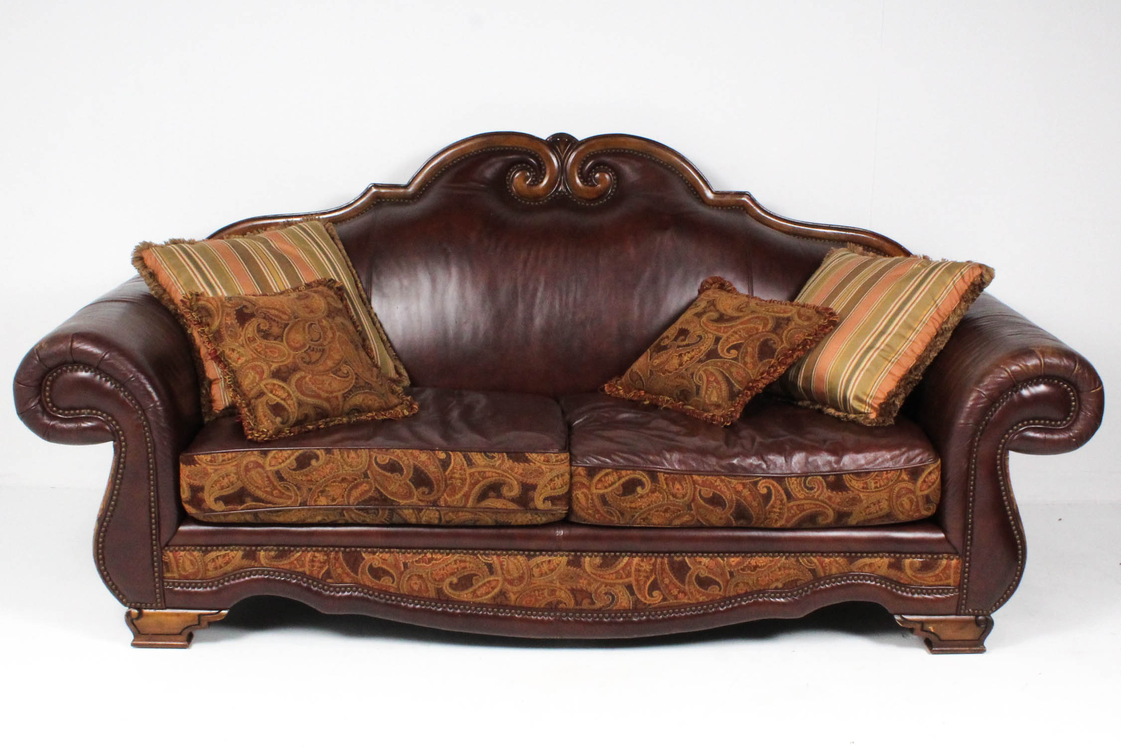 Michael Amini Leather and Paisley Sofa