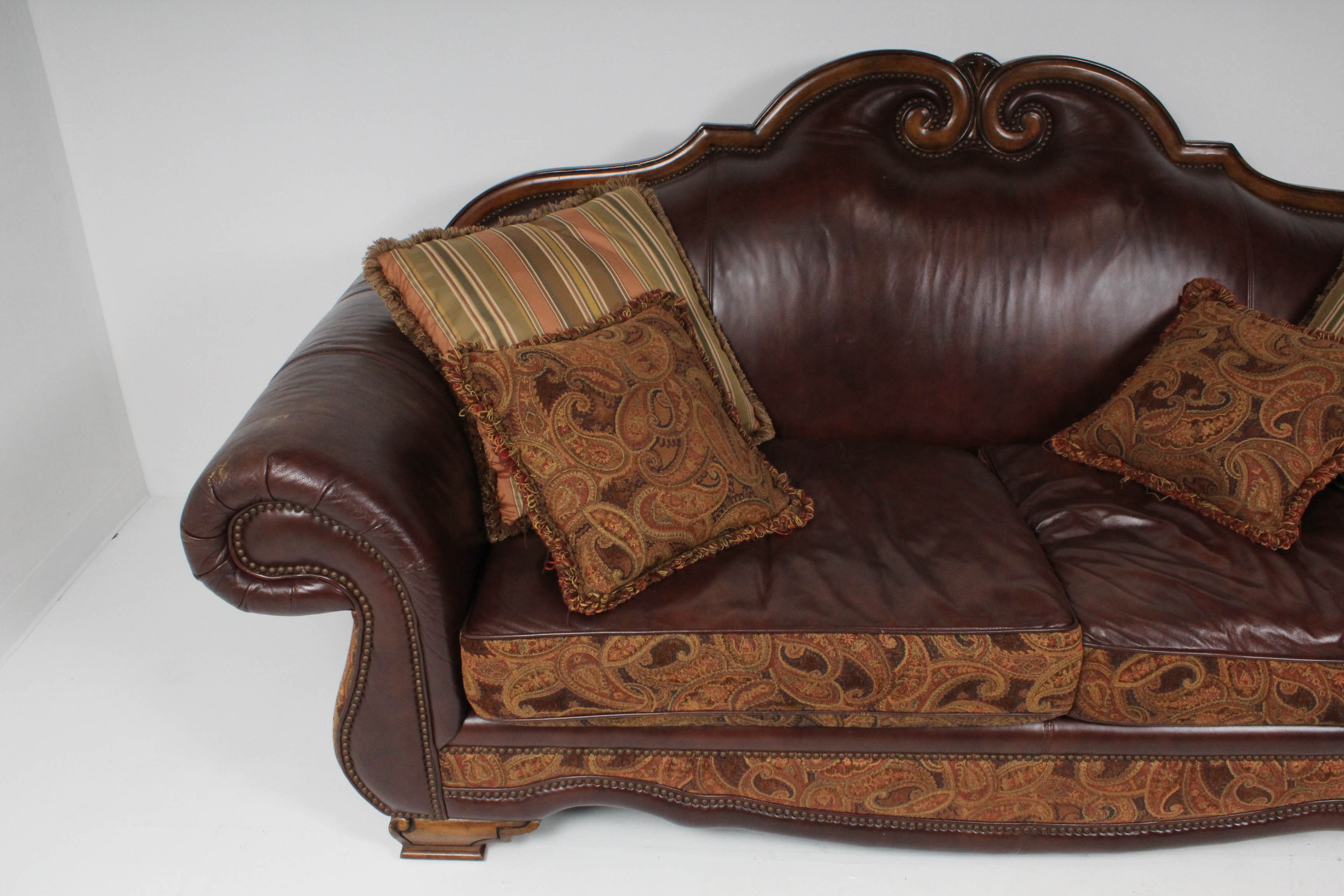 Michael Amini Leather and Paisley Sofa