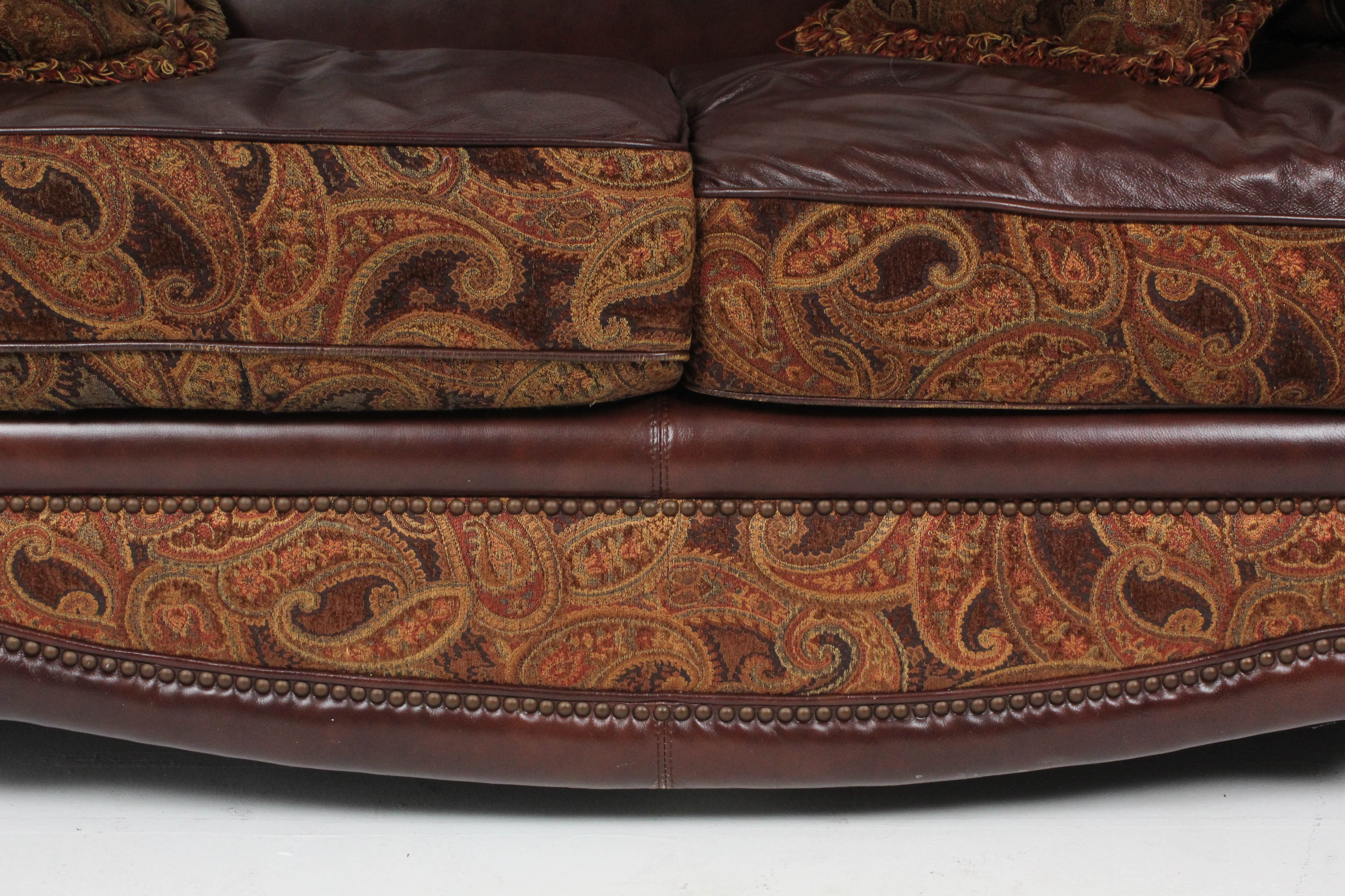 Michael Amini Leather and Paisley Sofa