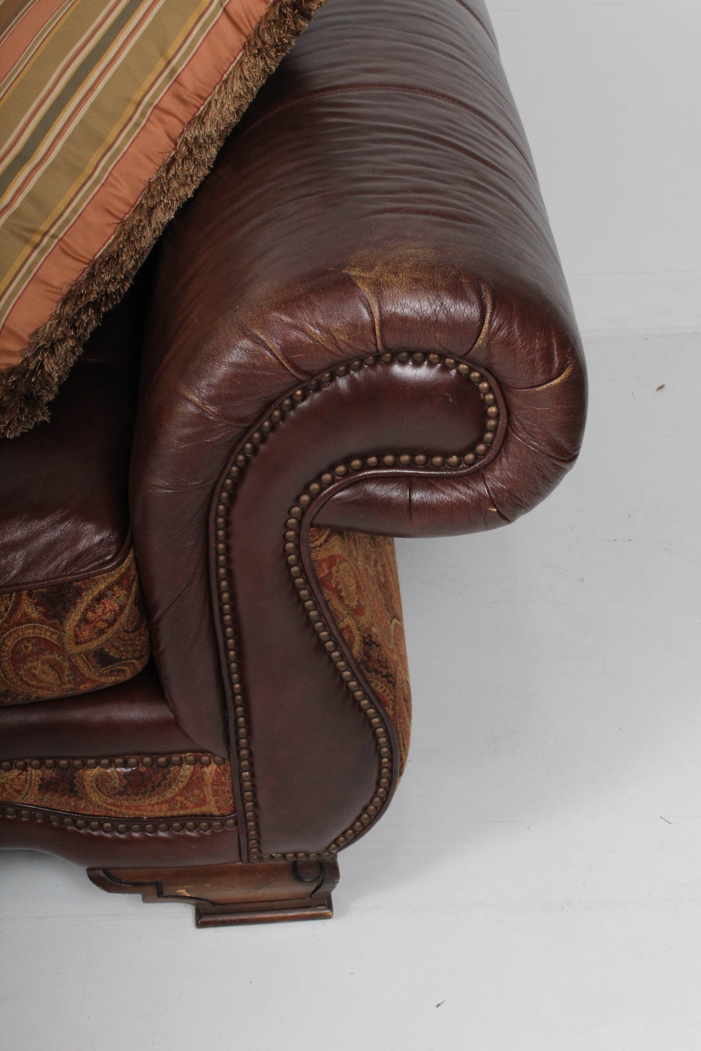 Michael Amini Leather and Paisley Sofa