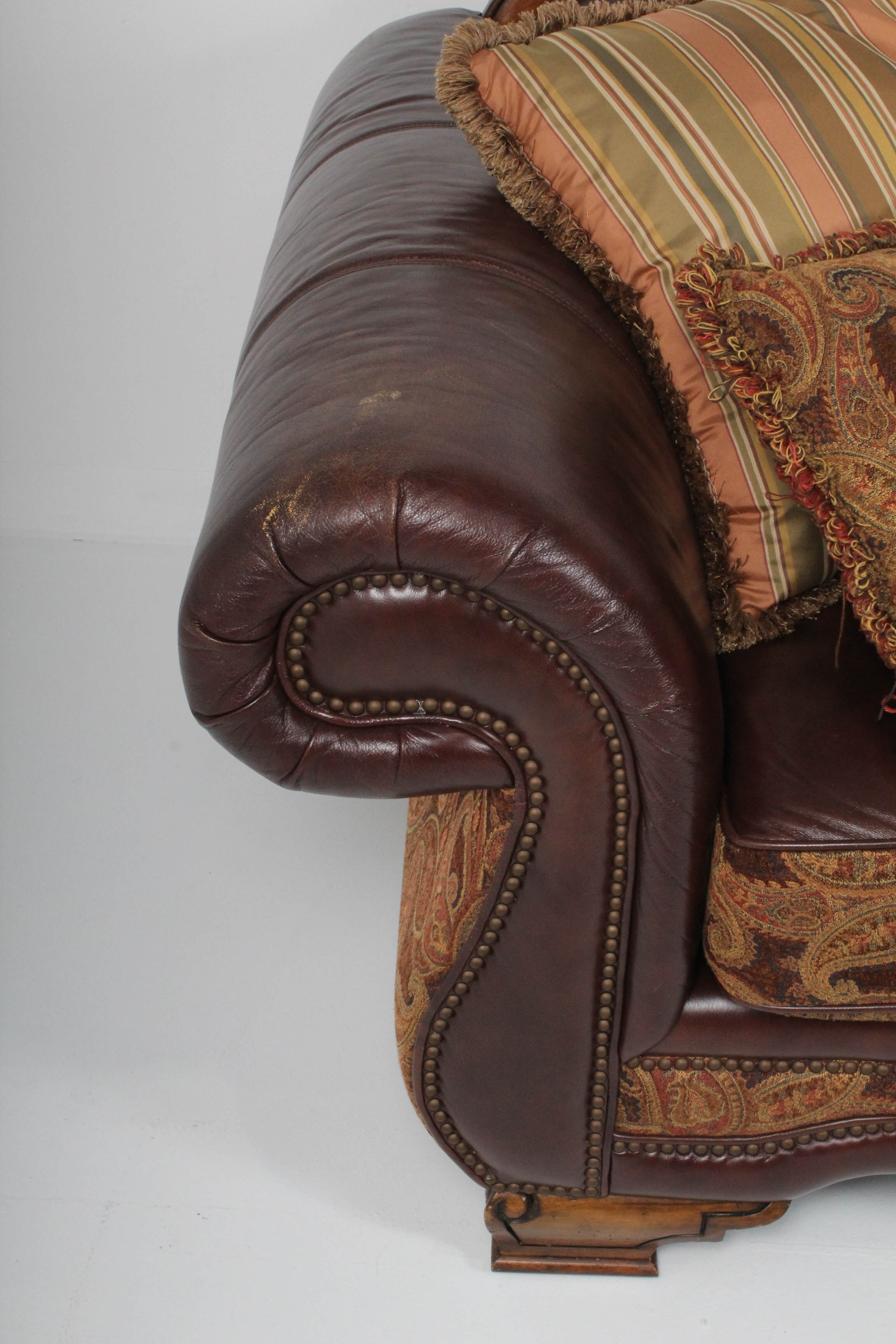 Michael Amini Leather and Paisley Sofa
