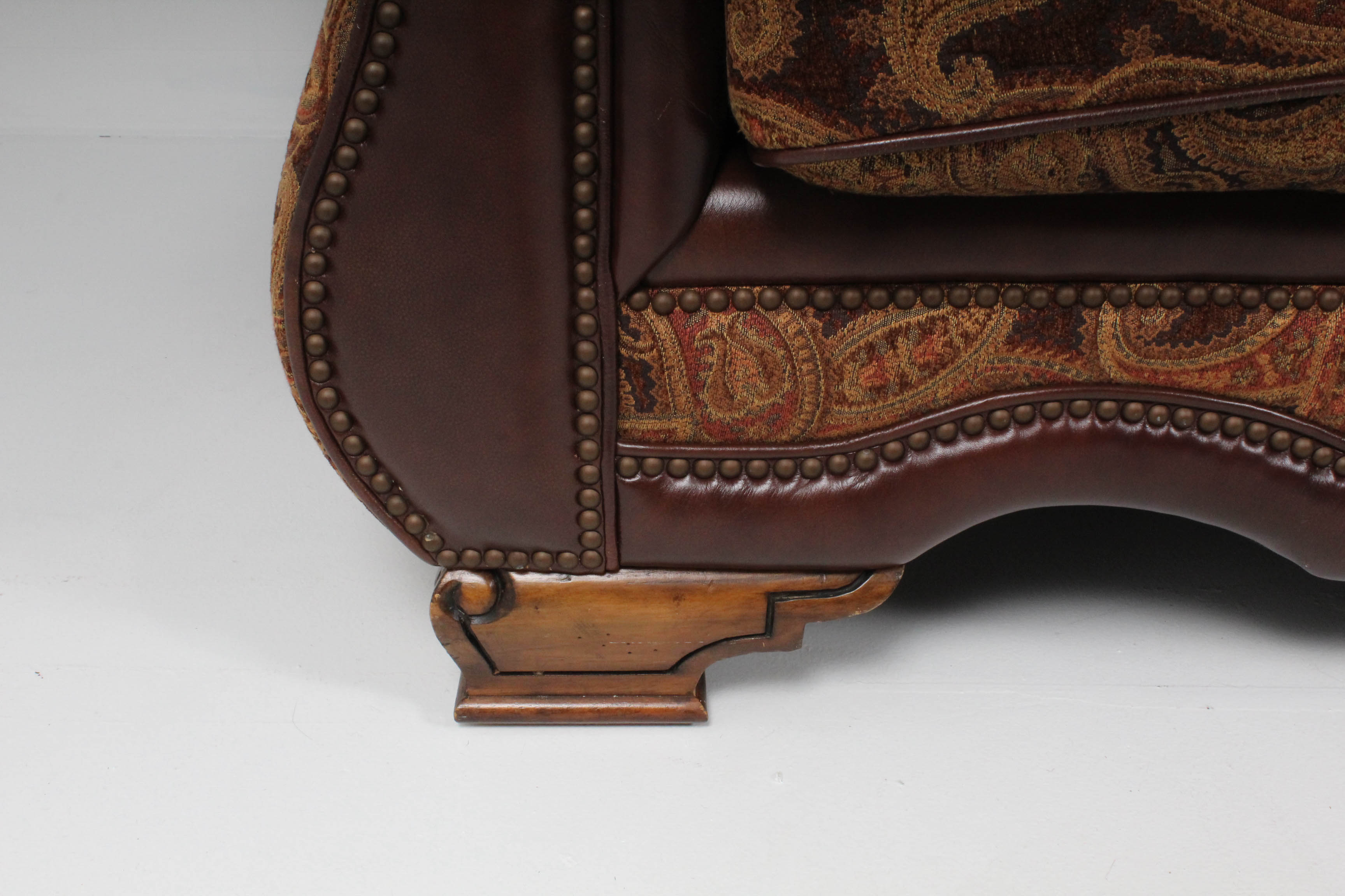 Michael Amini Leather and Paisley Sofa
