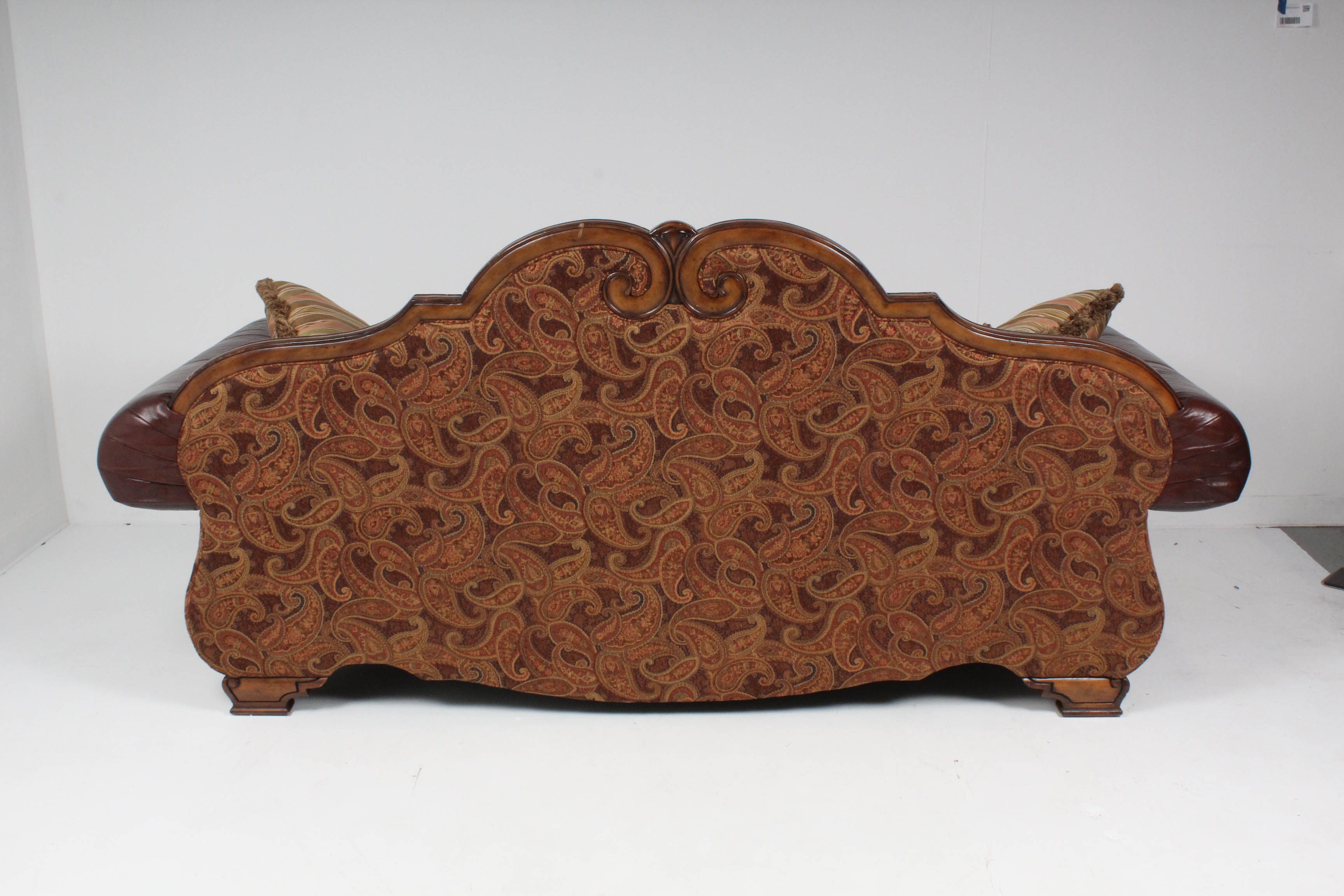 Michael Amini Leather and Paisley Sofa