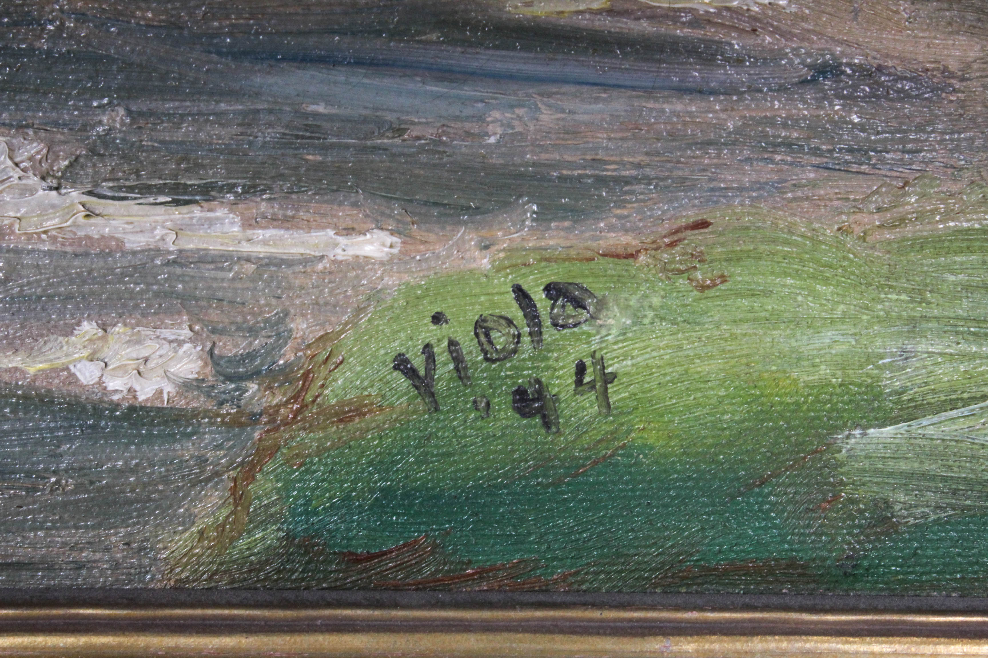Vintage Viola Oil Painting