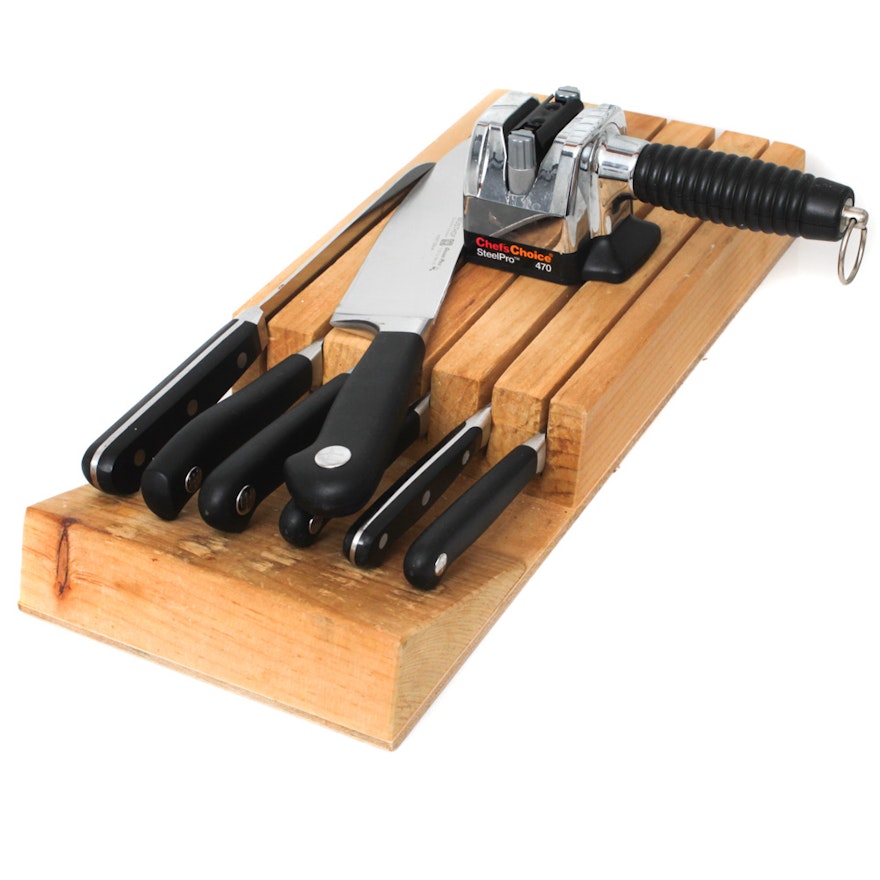 Wüsthof "Grand Prix" Cutlery Set and Wooden Knife Block and Sharpener