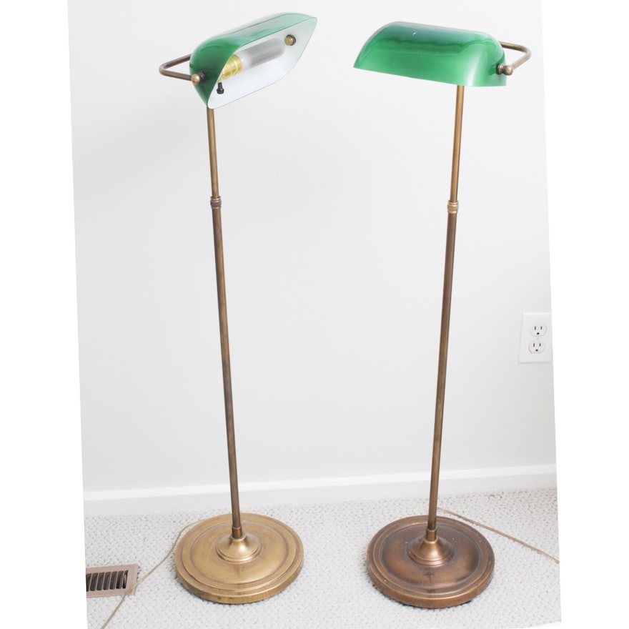 Vintage Brass Banker Style Floor Lamps