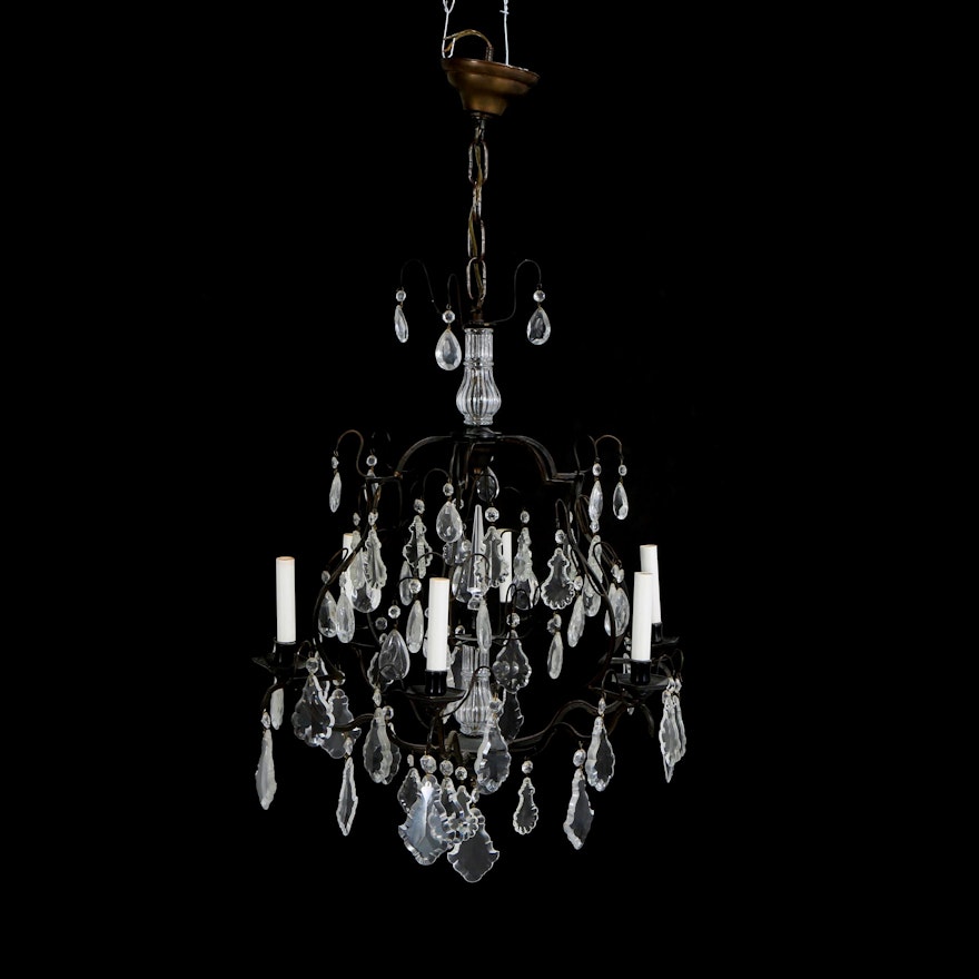 Venetian Style Bronze Toned Metal and Glass Chandelier with Prisms