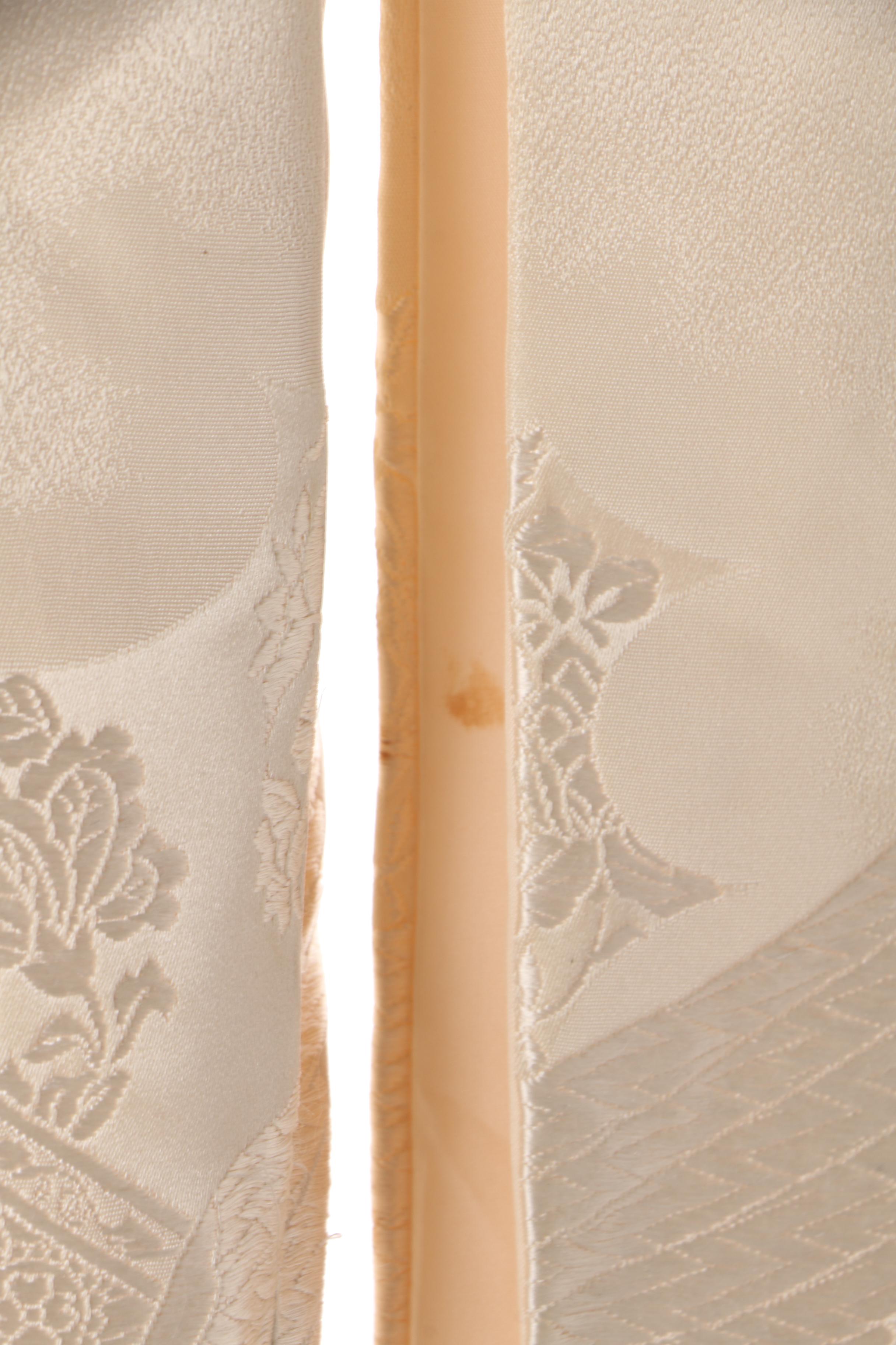 Japanese Off-White Silk Damask Shiro-Uchikake Kimono with Mink Fur Collar