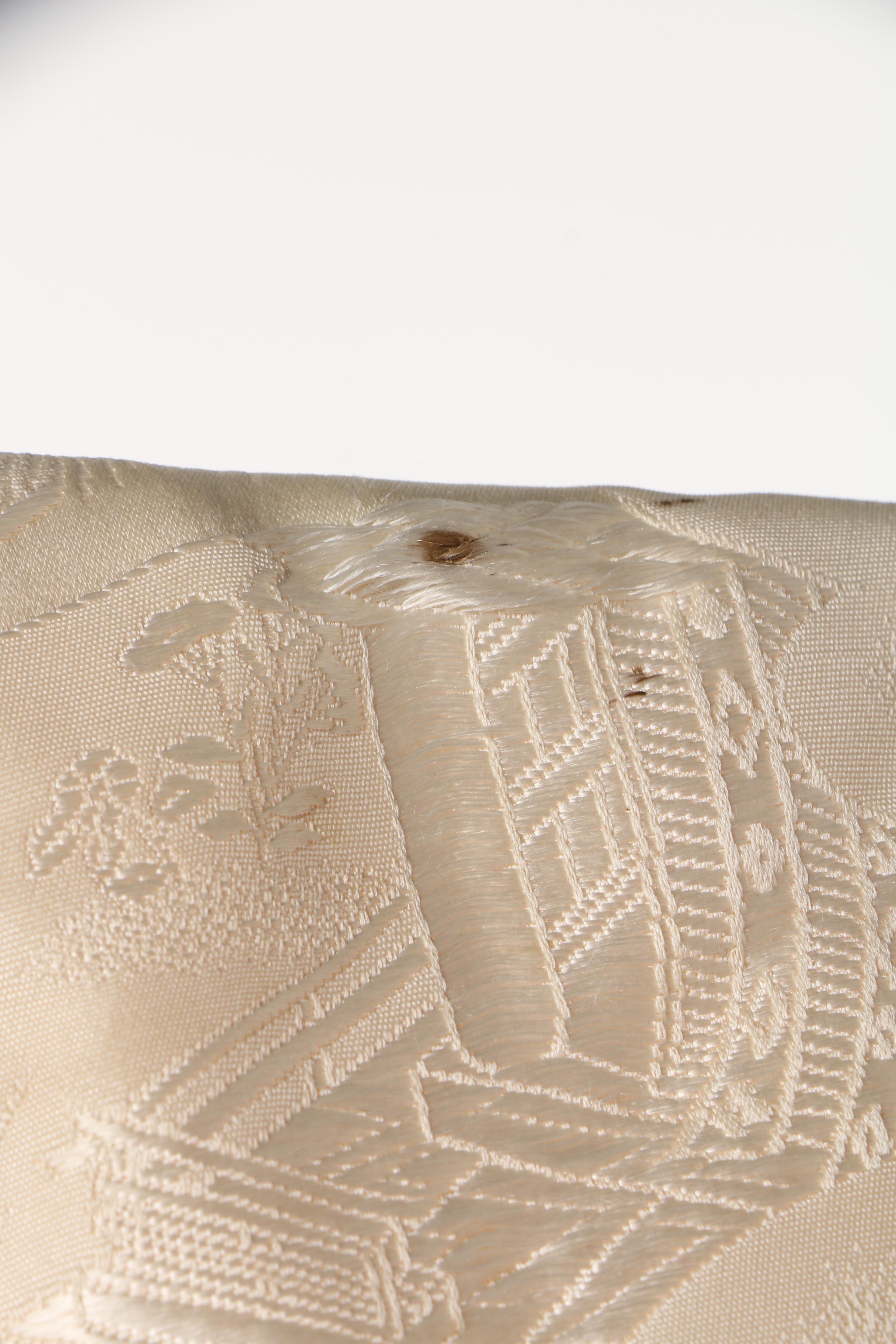 Japanese Off-White Silk Damask Shiro-Uchikake Kimono with Mink Fur Collar