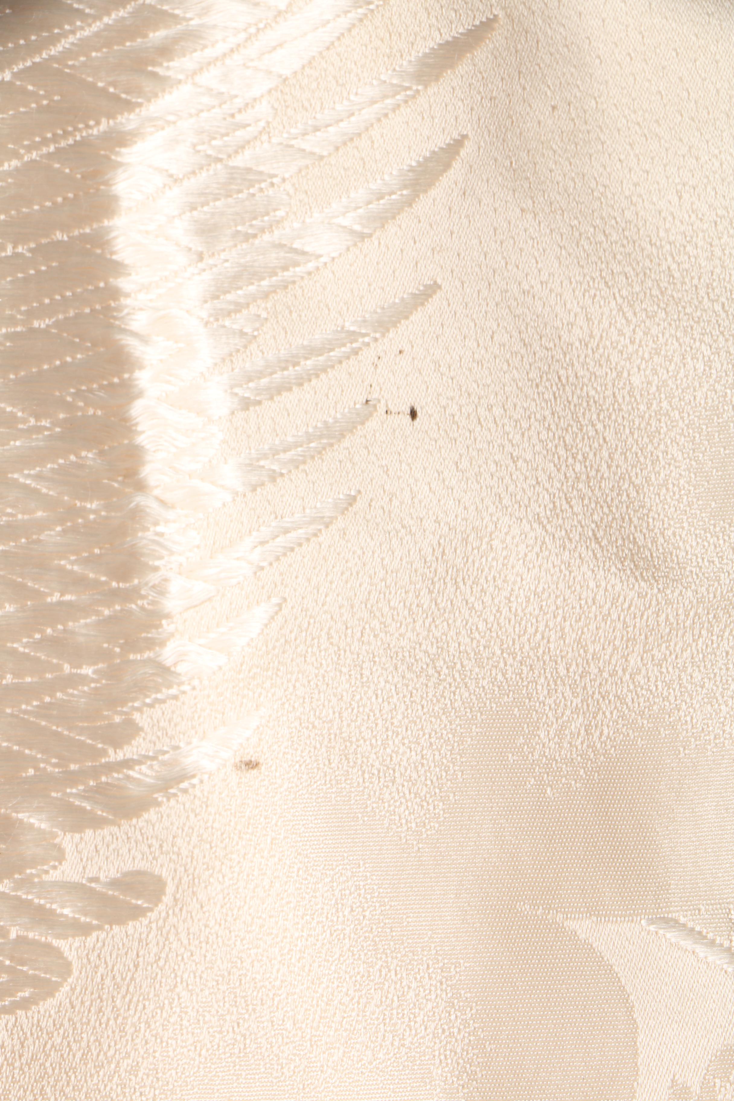 Japanese Off-White Silk Damask Shiro-Uchikake Kimono with Mink Fur Collar