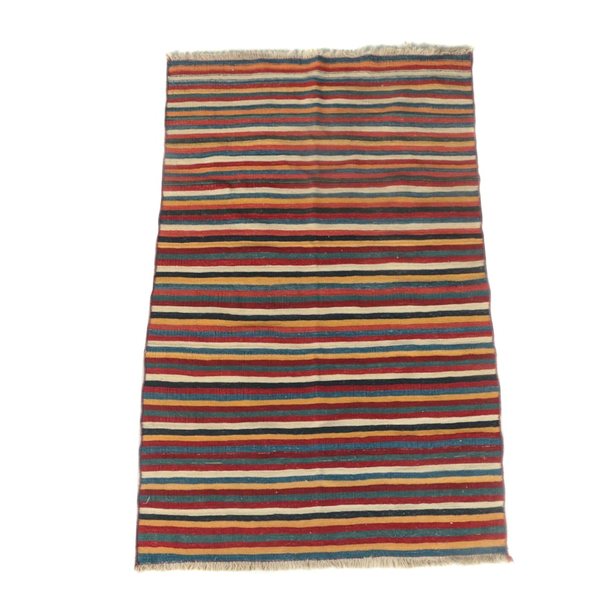 Handwoven Persian Shahsavan Banded Wool Kilim