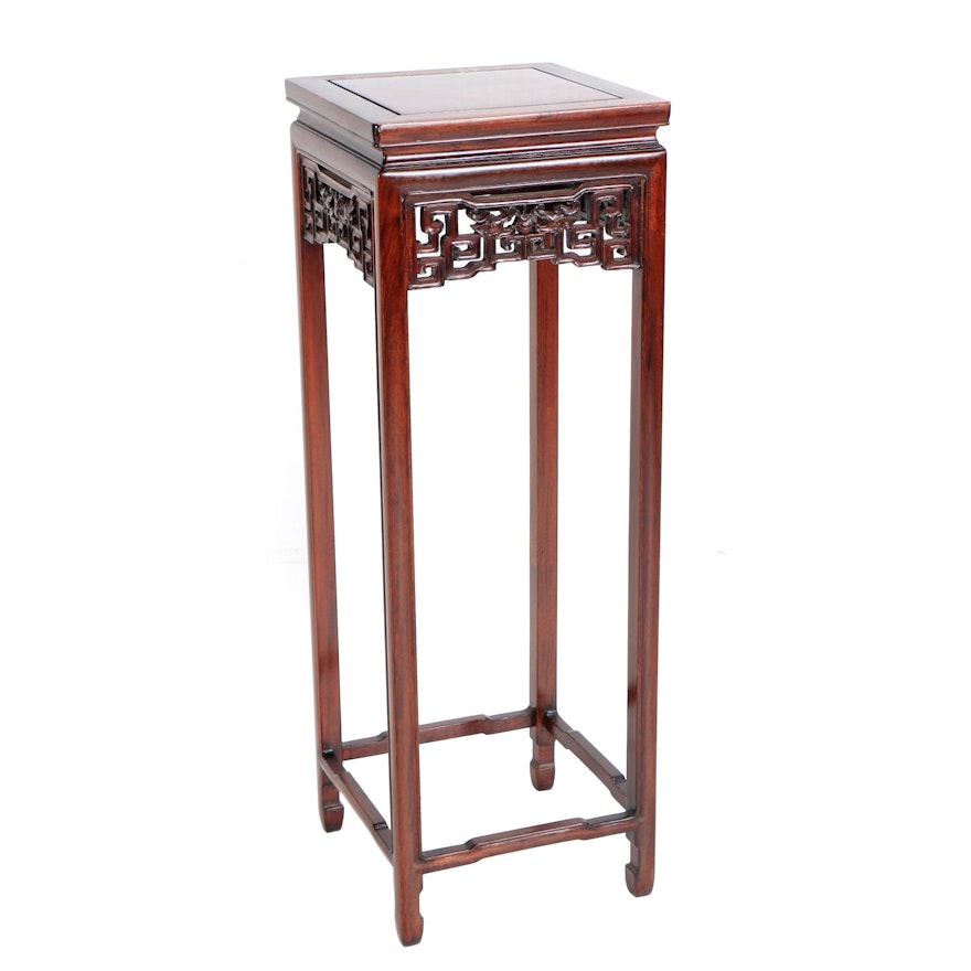 Chinese Cherry Finish Wooden Plant Stand with Meander Skirt