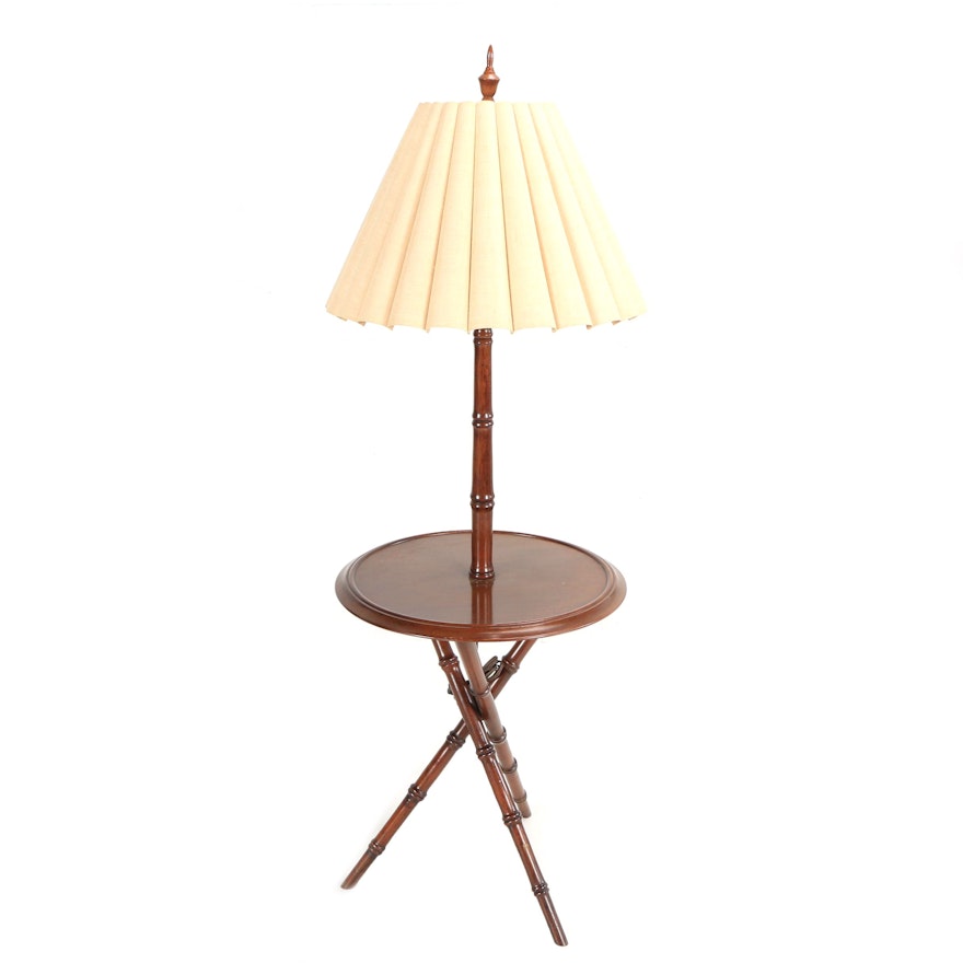 Bamboo Style Mahogany Floor Lamp with Round Table Top