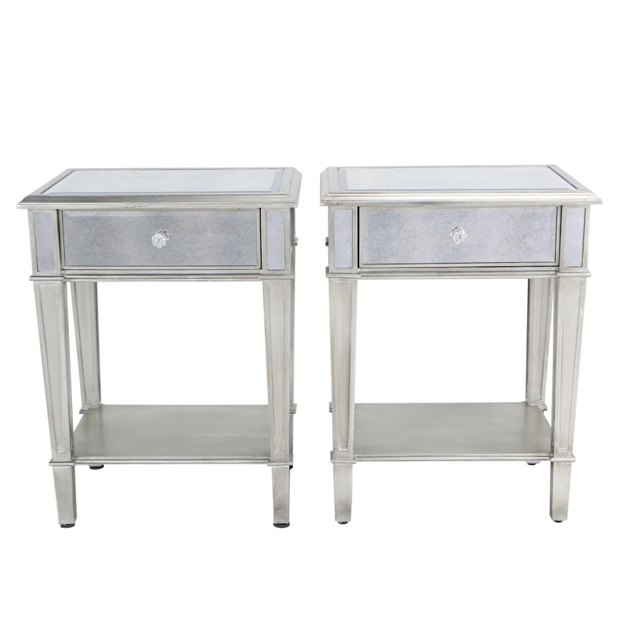 Silver Tone and Mirrored Side Tables