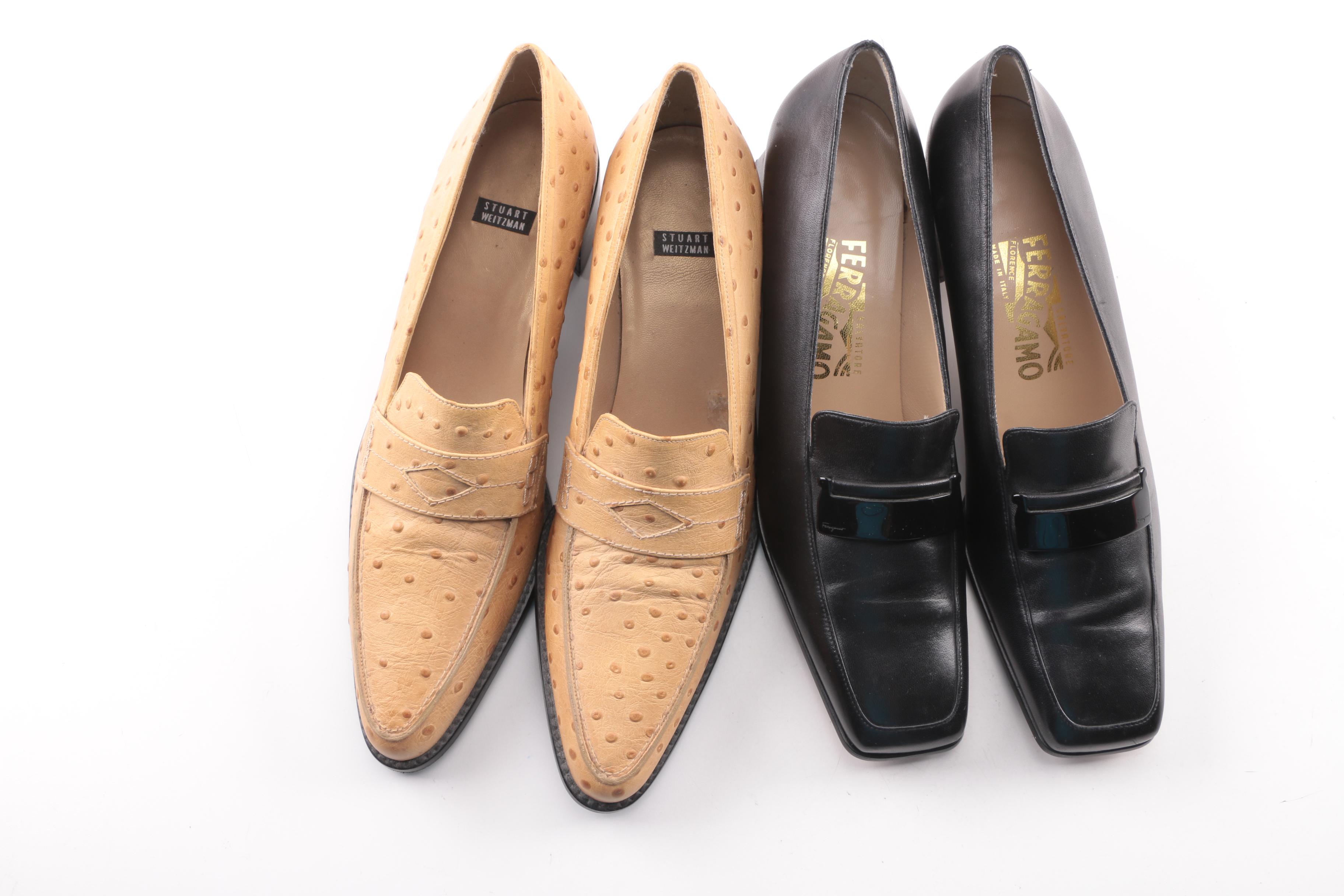 Salvatore Ferragamo and Stuart Weitzman Loafers and Low-Heeled Shoes