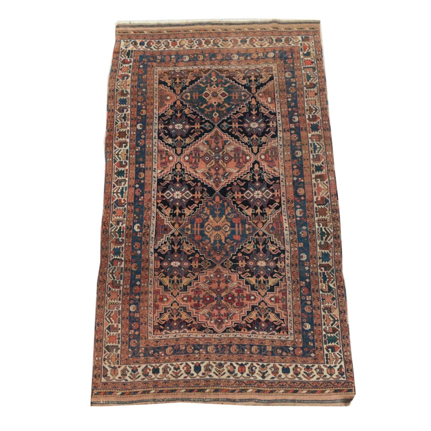 Semi-Antique Hand-Knotted Persian Khamseh Wool Long Rug